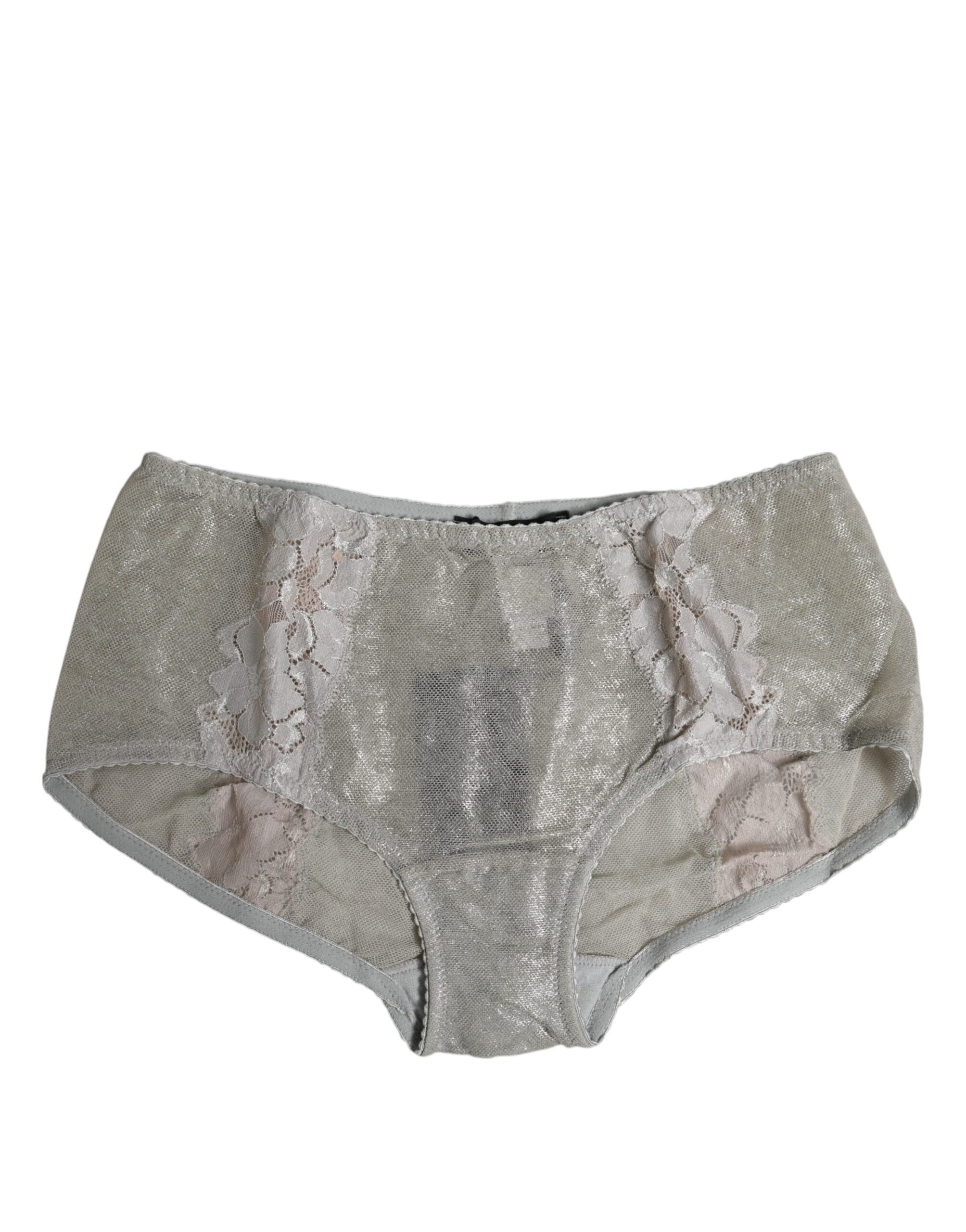Dolce &amp; Gabbana – Graue Höschenunterwäsche aus Baumwoll-Blumenspitze mit hoher Taille