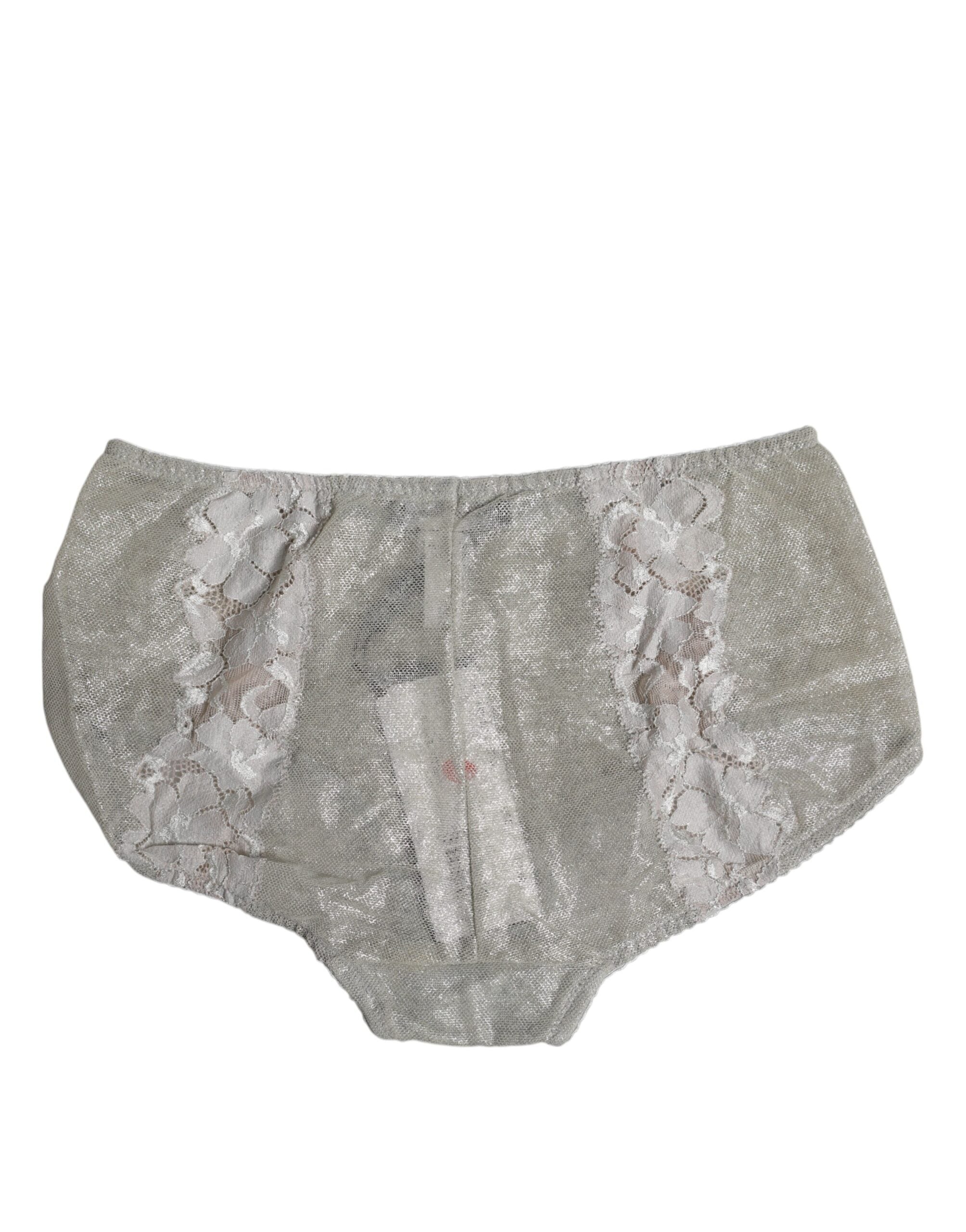 Dolce &amp; Gabbana – Graue Höschenunterwäsche aus Baumwoll-Blumenspitze mit hoher Taille