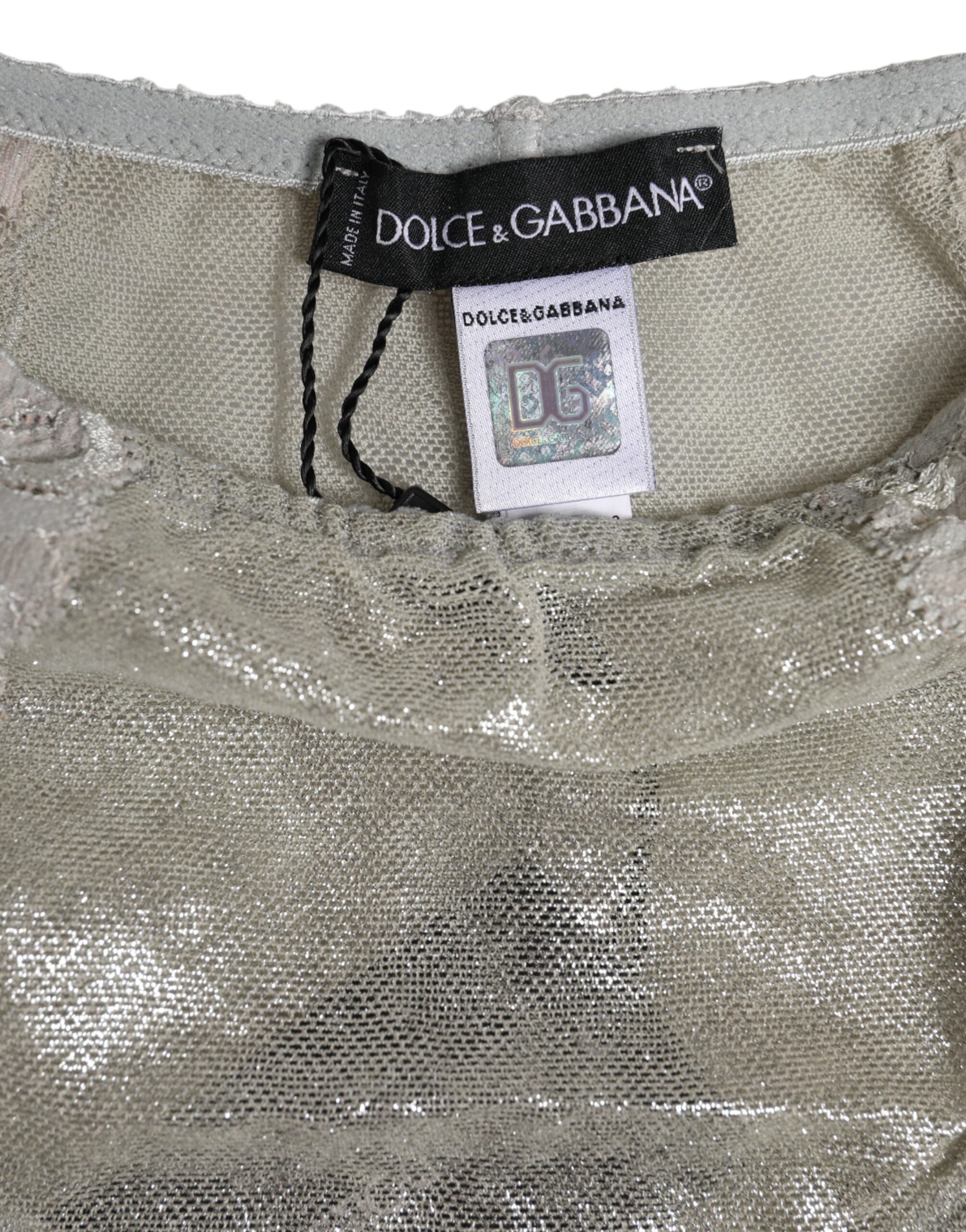 Dolce &amp; Gabbana – Graue Höschenunterwäsche aus Baumwoll-Blumenspitze mit hoher Taille