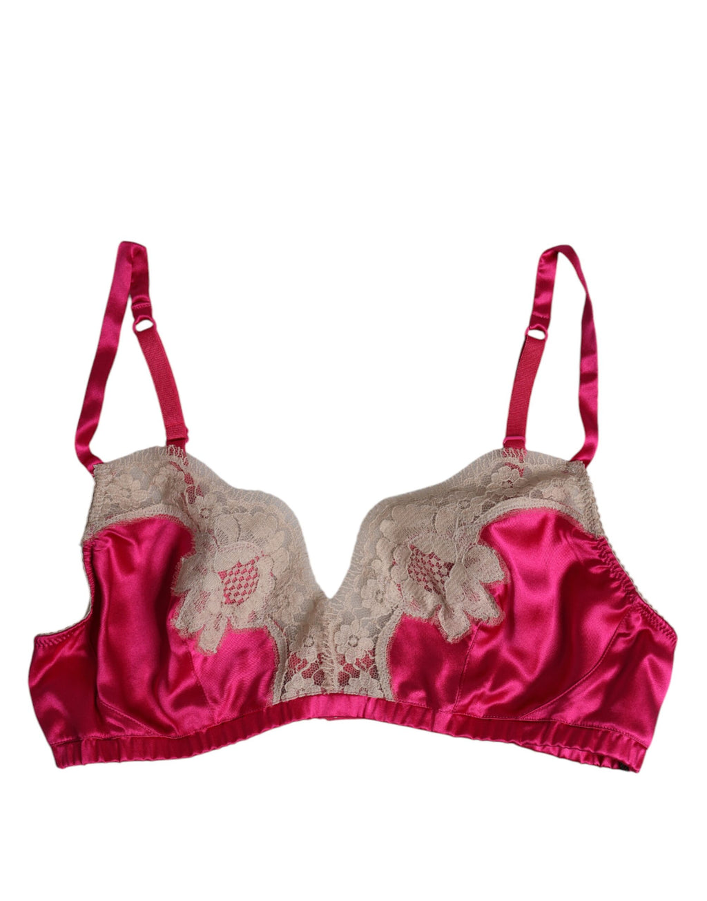 Dolce &amp; Gabbana – Magentafarbener Seiden-BH mit floraler Spitze und ohne Bügel