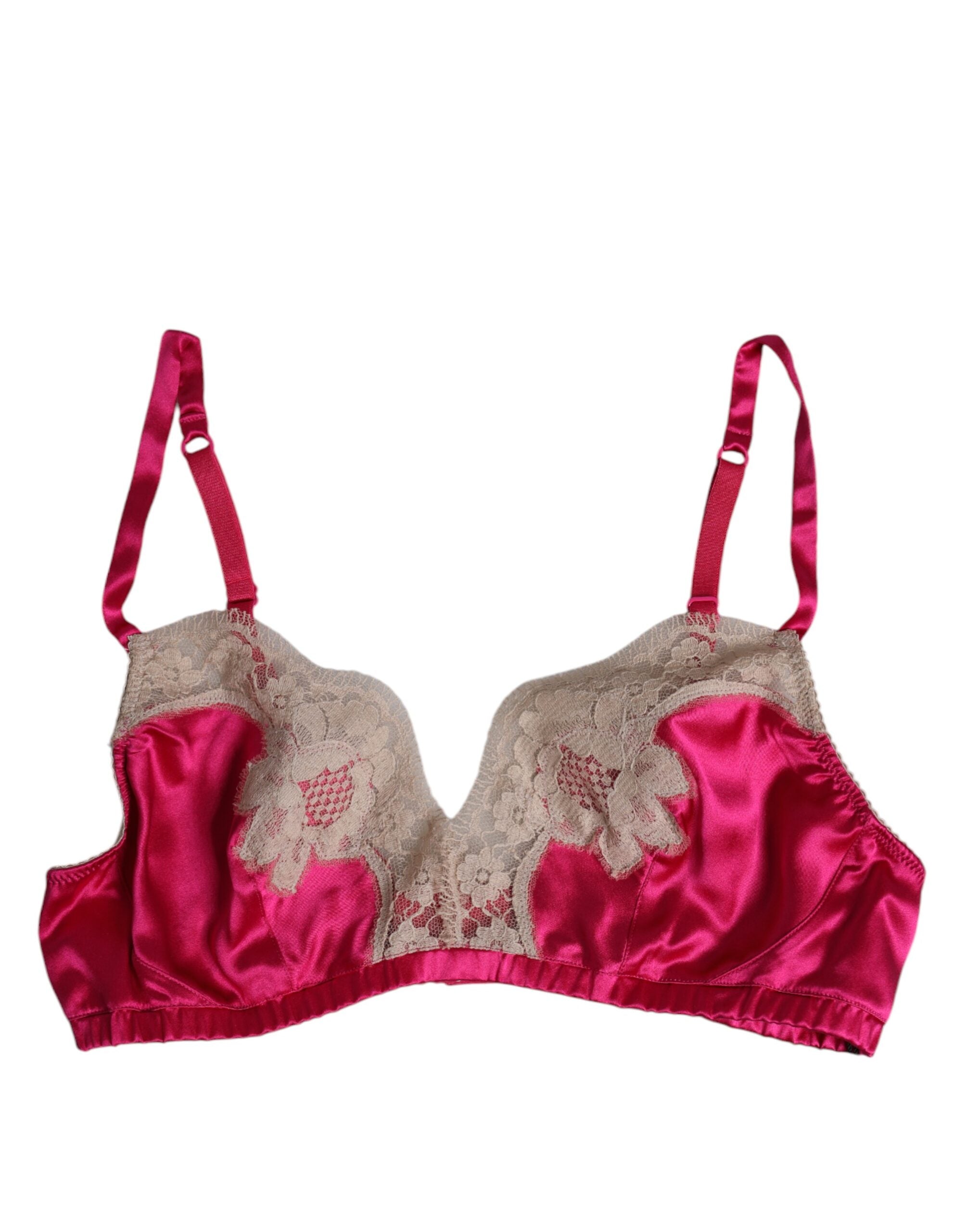 Dolce &amp; Gabbana – Magentafarbener Seiden-BH mit floraler Spitze und ohne Bügel