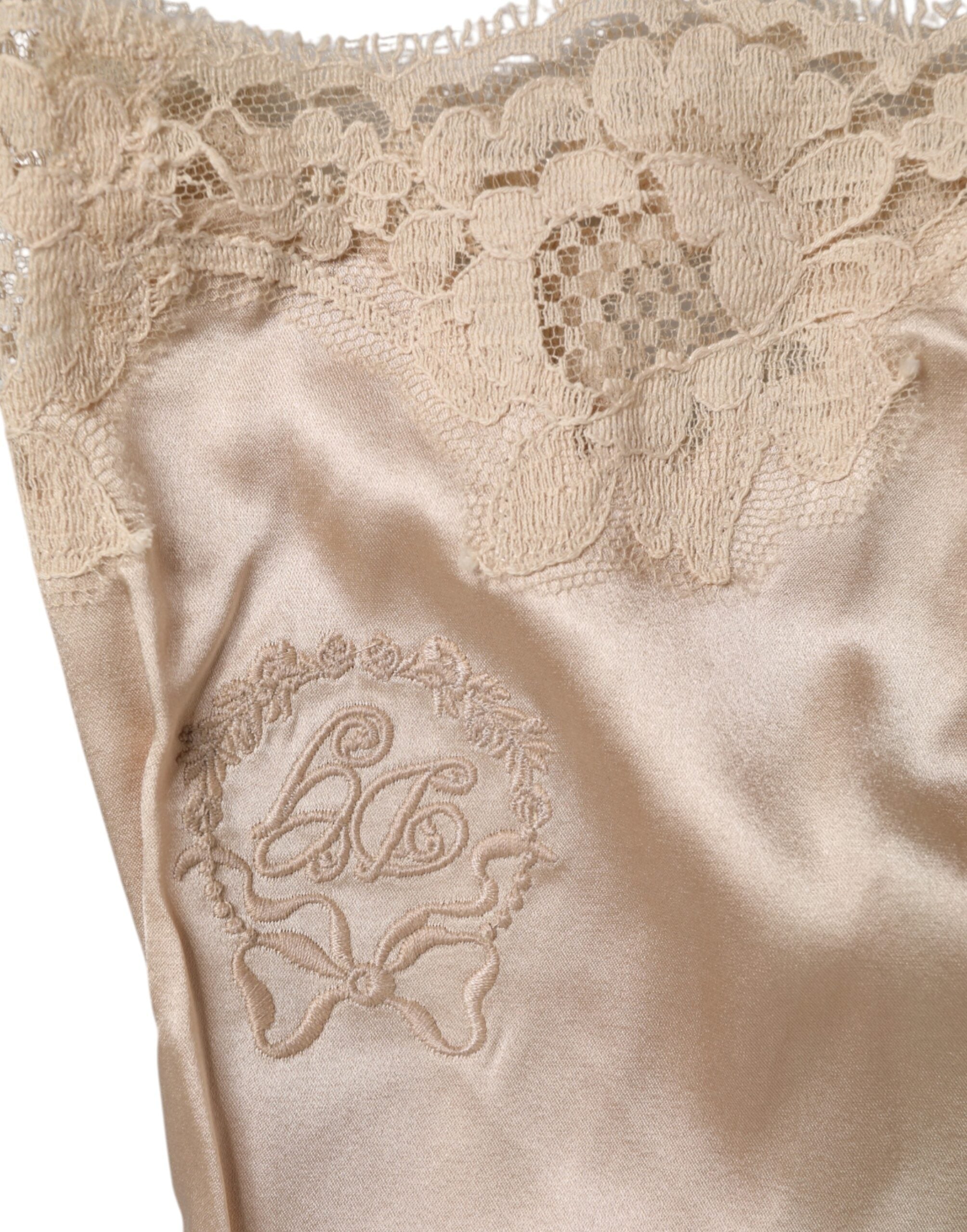 Dolce &amp; Gabbana Beige Spitzen-Seidensatin-Tanktop Dessous Unterwäsche