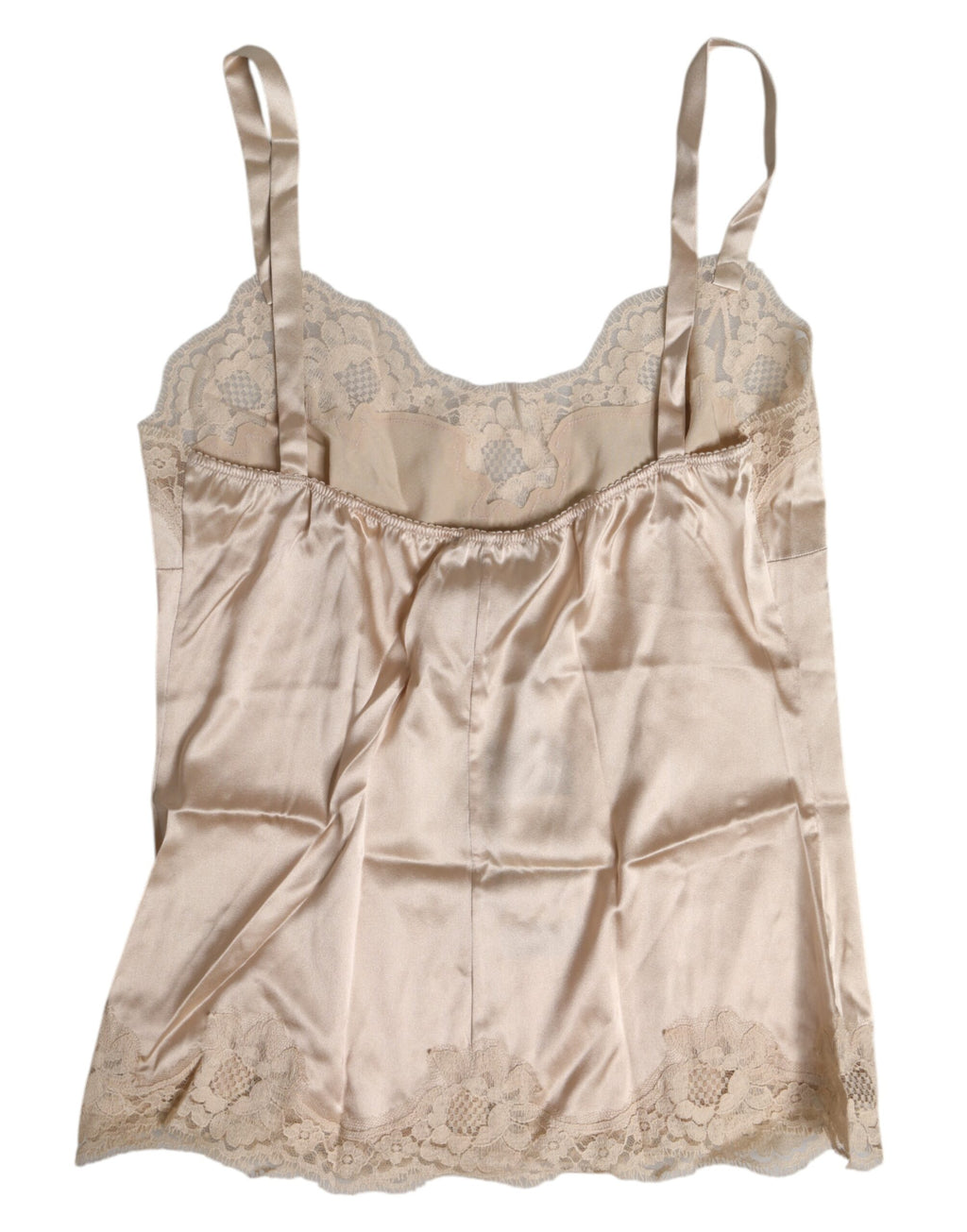 Dolce &amp; Gabbana Beige Spitzen-Seidensatin-Tanktop Dessous Unterwäsche