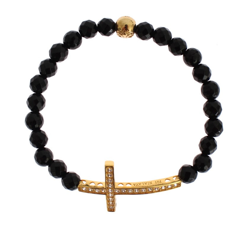 Nialaya – Vergoldetes Sterling-Armband mit CZ-Diamantkreuz