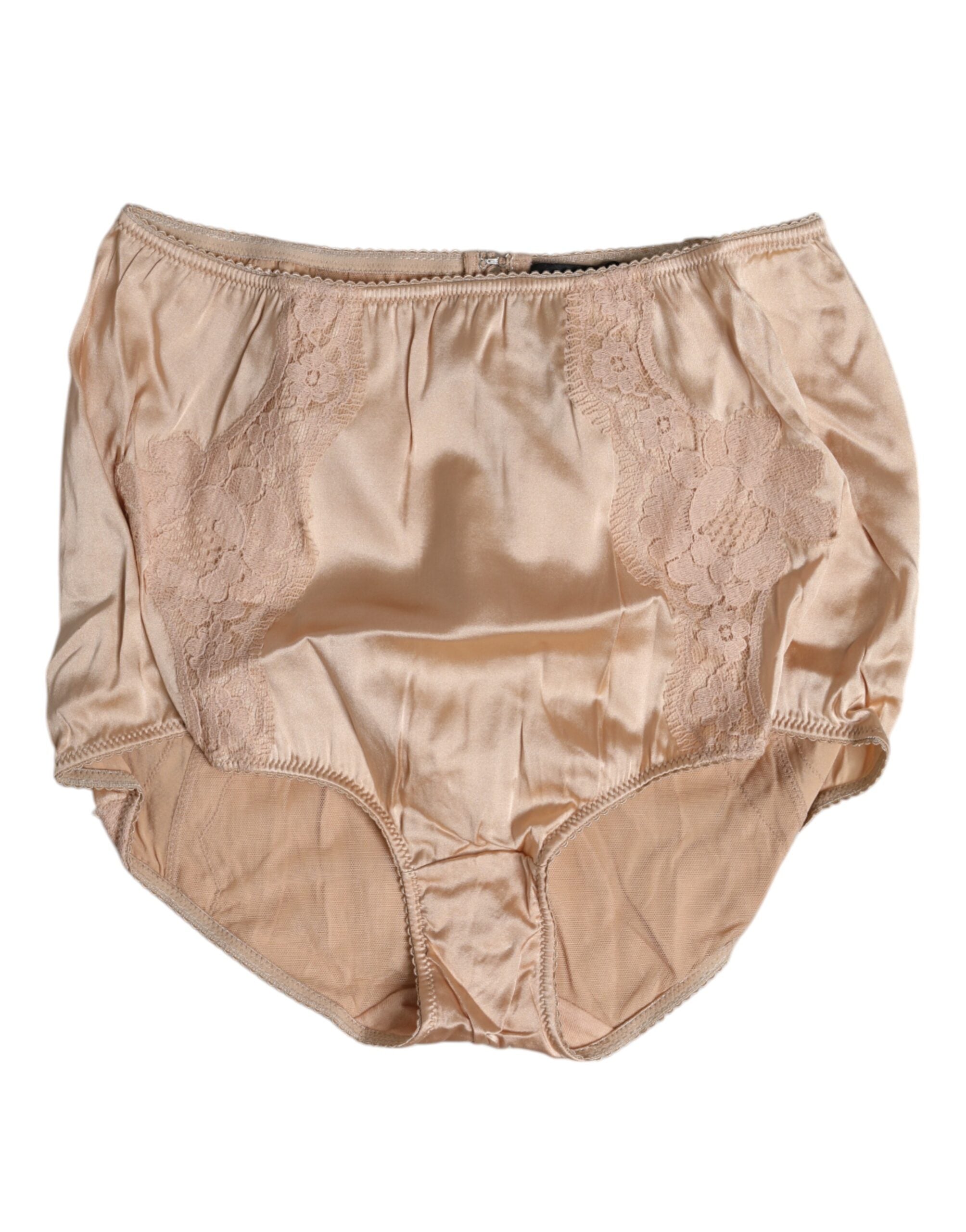 Dolce &amp; Gabbana – Beigefarbene Bikinihose mit hoher Taille und Seidenspitze