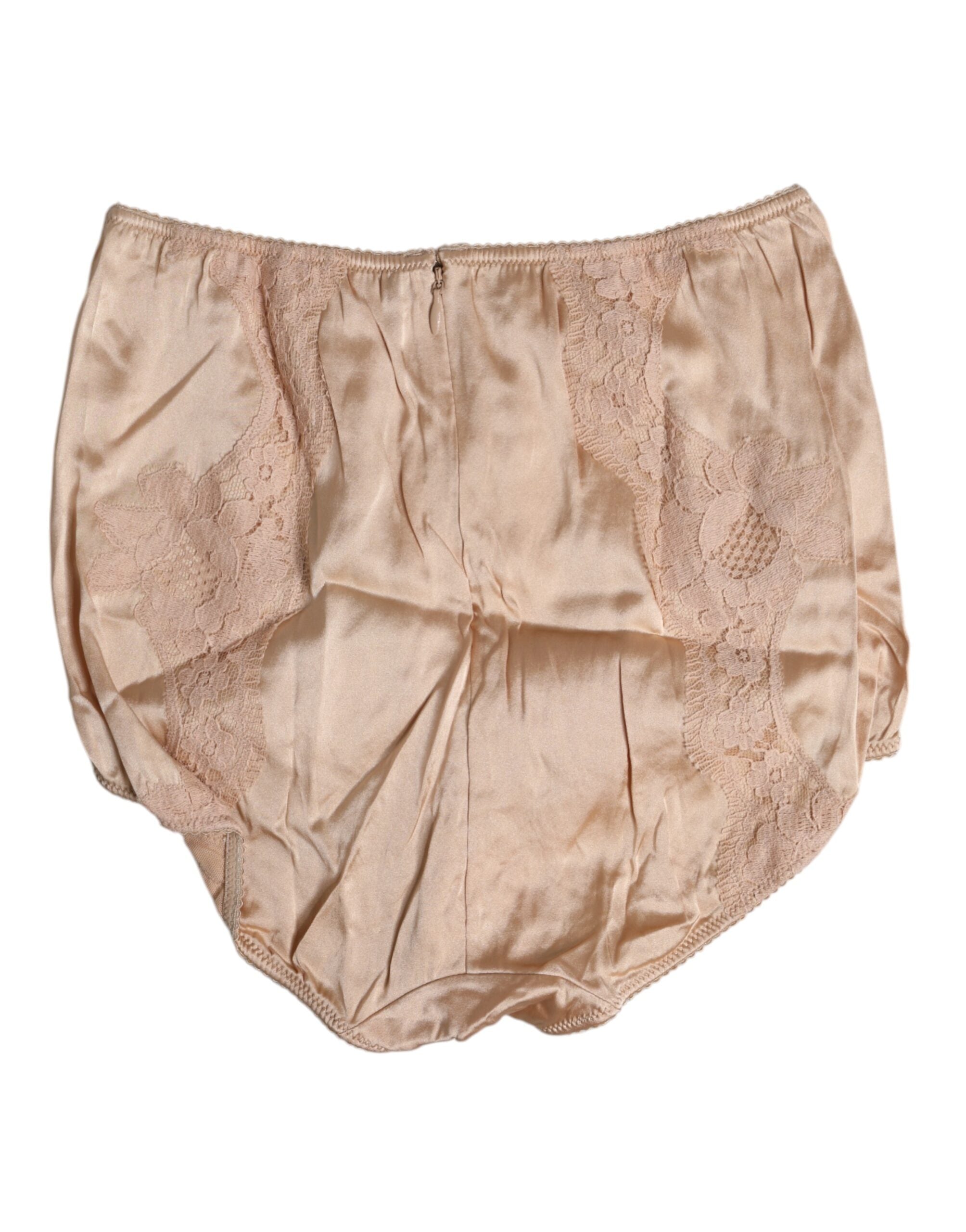 Dolce &amp; Gabbana – Beigefarbene Bikinihose mit hoher Taille und Seidenspitze