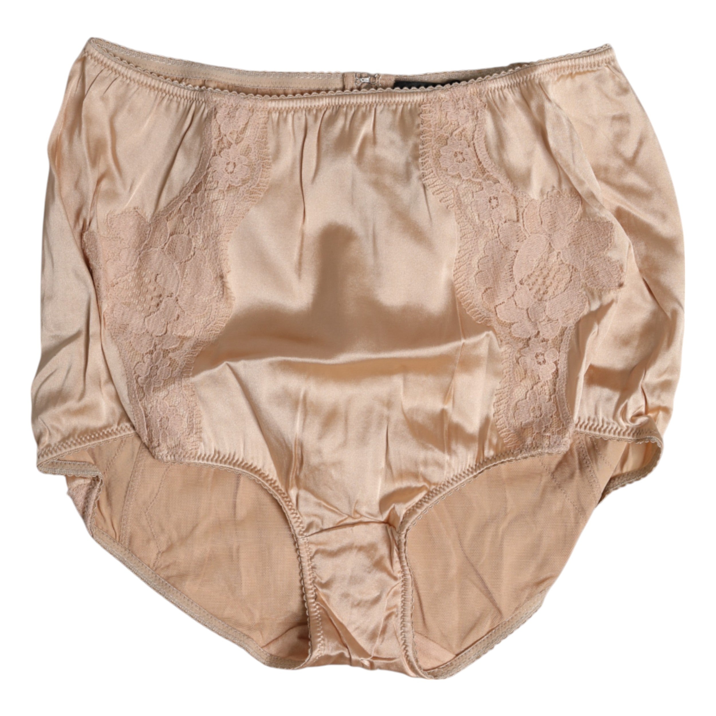 Dolce &amp; Gabbana – Beigefarbene Bikinihose mit hoher Taille und Seidenspitze