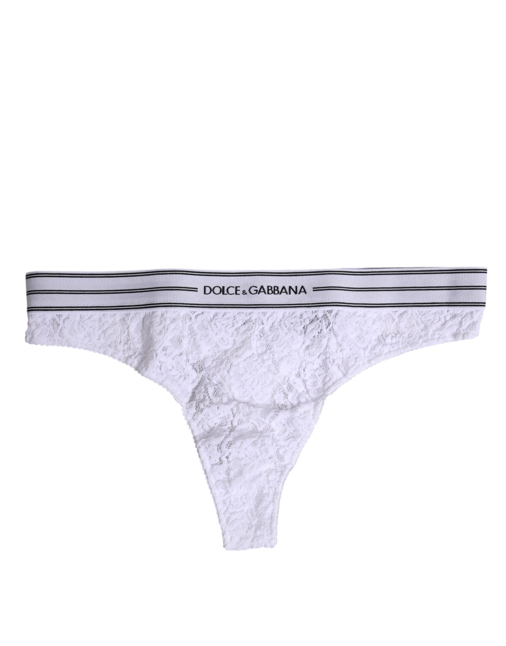 Dolce &amp; Gabbana – Weiße Unterhose aus Nylon mit floraler Spitze