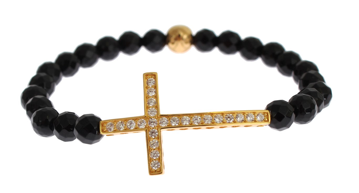 Nialaya – Vergoldetes Sterling-Armband mit CZ-Diamantkreuz