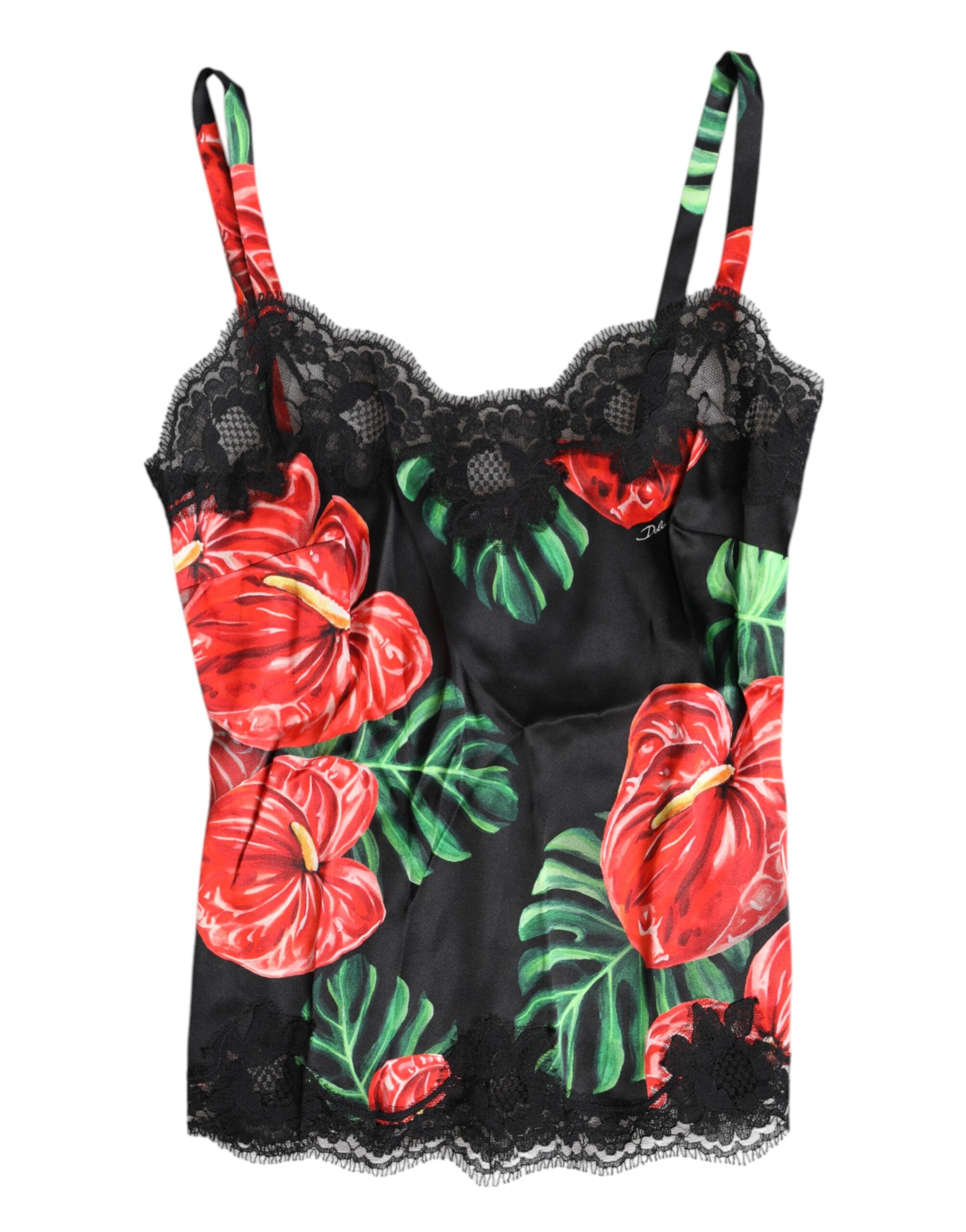 Dolce &amp; Gabbana Mehrfarbiges Seiden-Top mit Blumenmuster, Dessous und Unterwäsche