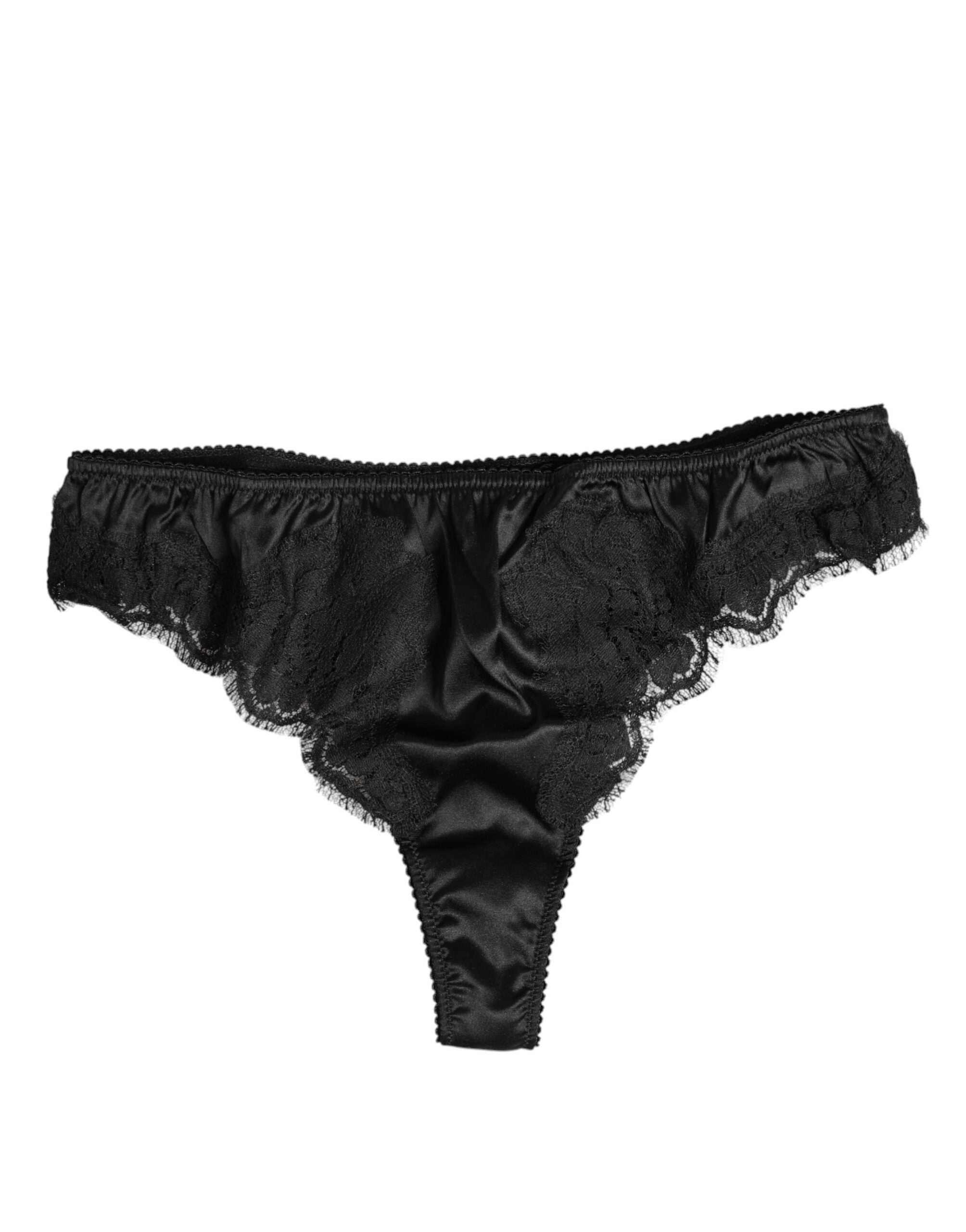 Dolce &amp; Gabbana – Schwarze Stretch-Bikinihose aus Seidenspitze