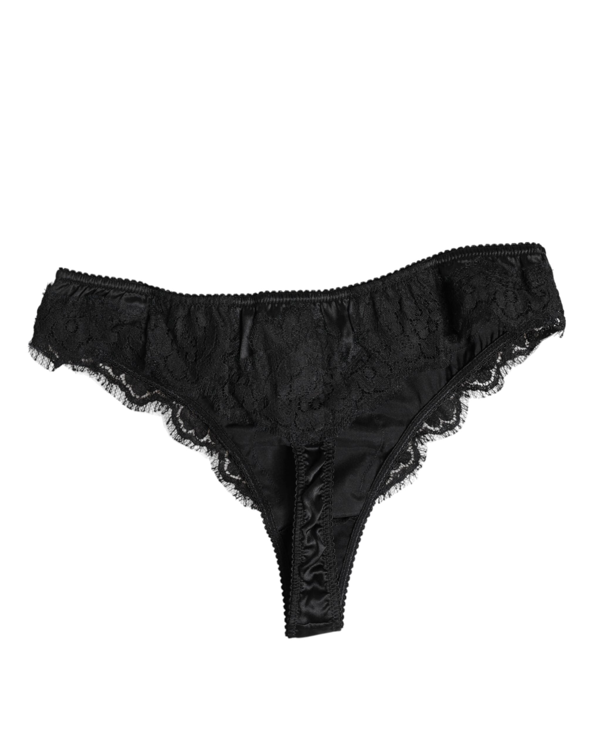 Dolce &amp; Gabbana – Schwarze Stretch-Bikinihose aus Seidenspitze