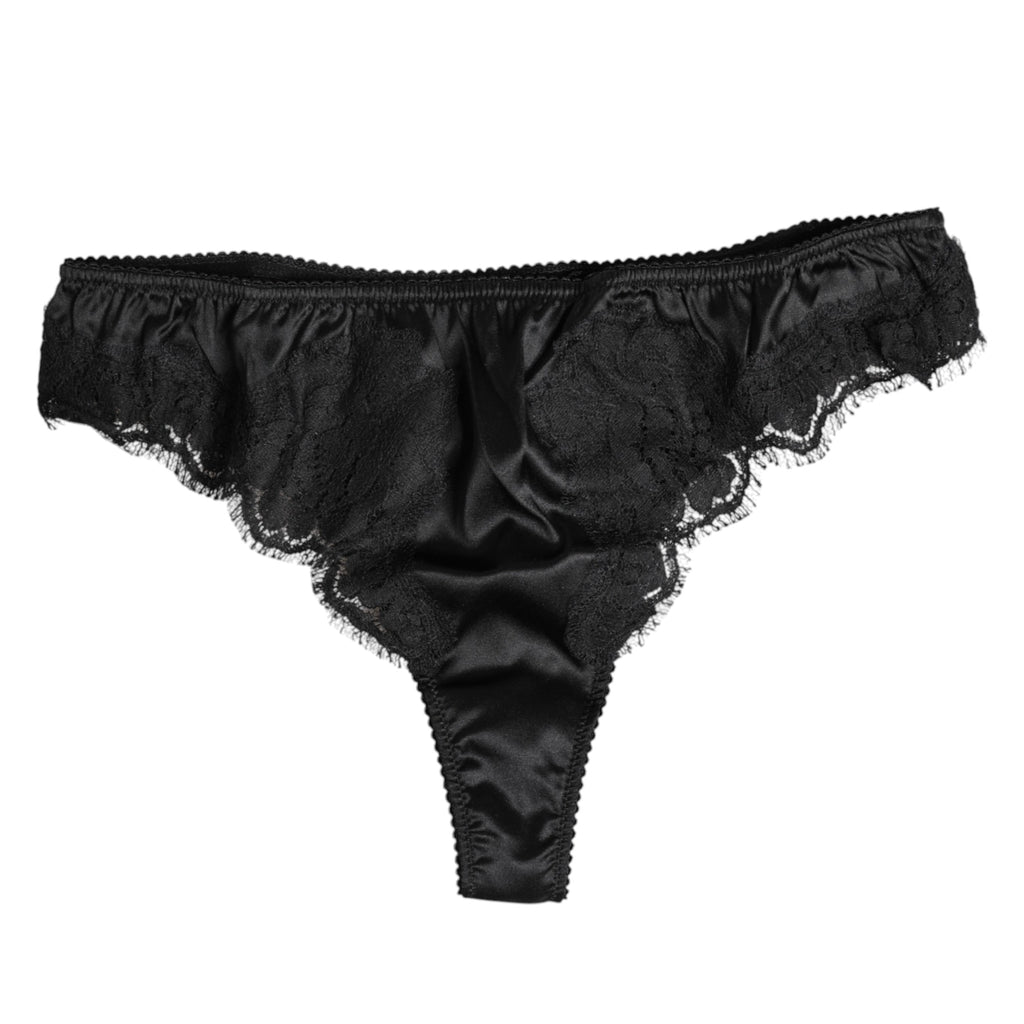 Dolce &amp; Gabbana – Schwarze Stretch-Bikinihose aus Seidenspitze