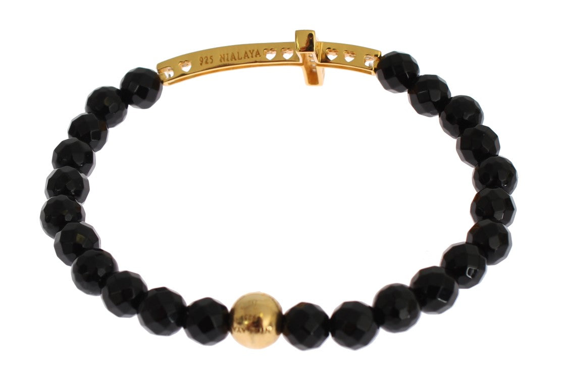 Nialaya – Vergoldetes Sterling-Armband mit CZ-Diamantkreuz
