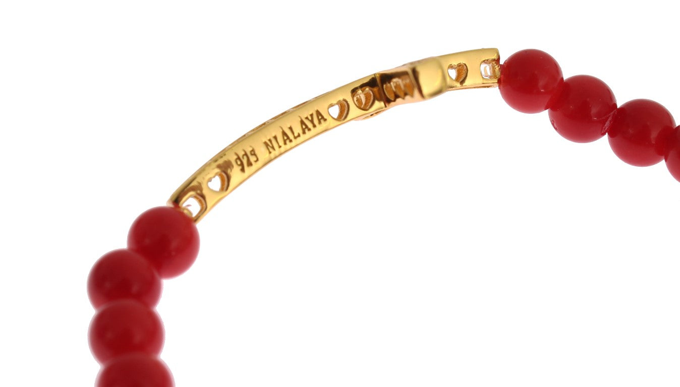 Nialaya Elegantes Perlenarmband aus Gold und roten Korallen