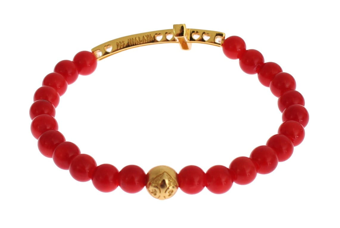 Nialaya Elegantes Perlenarmband aus Gold und roten Korallen