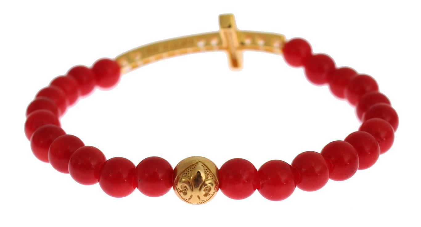 Nialaya Elegantes Perlenarmband aus Gold und roten Korallen