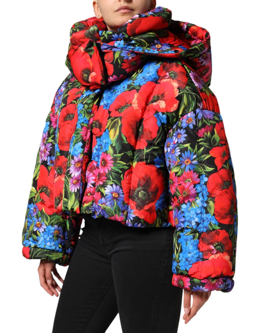 Dolce &amp; Gabbana – Pufferjacke mit Kapuze und mehrfarbigem Blumenmuster