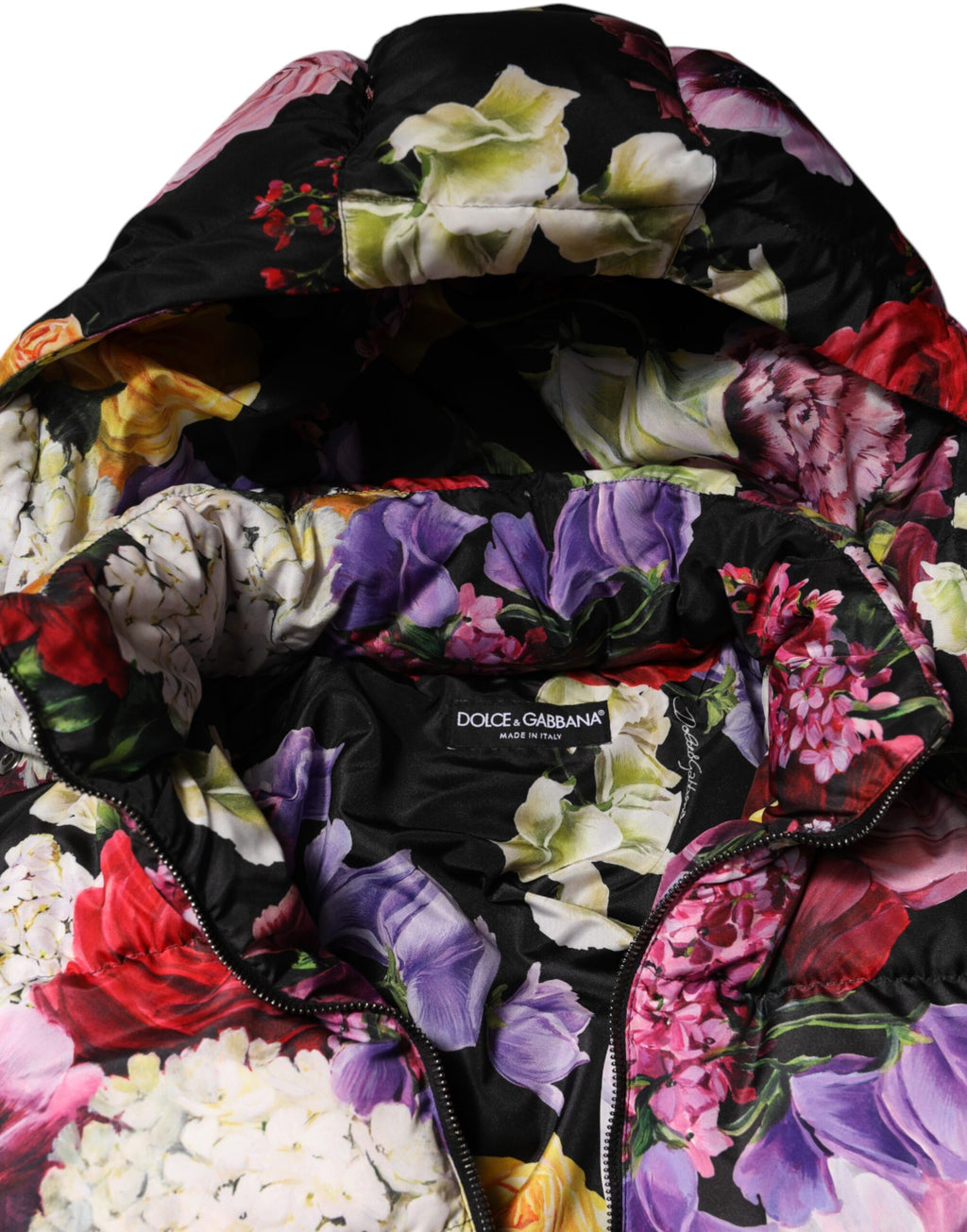 Dolce &amp; Gabbana – Steppjacke mit Kapuze und mehrfarbigem Blumenmuster
