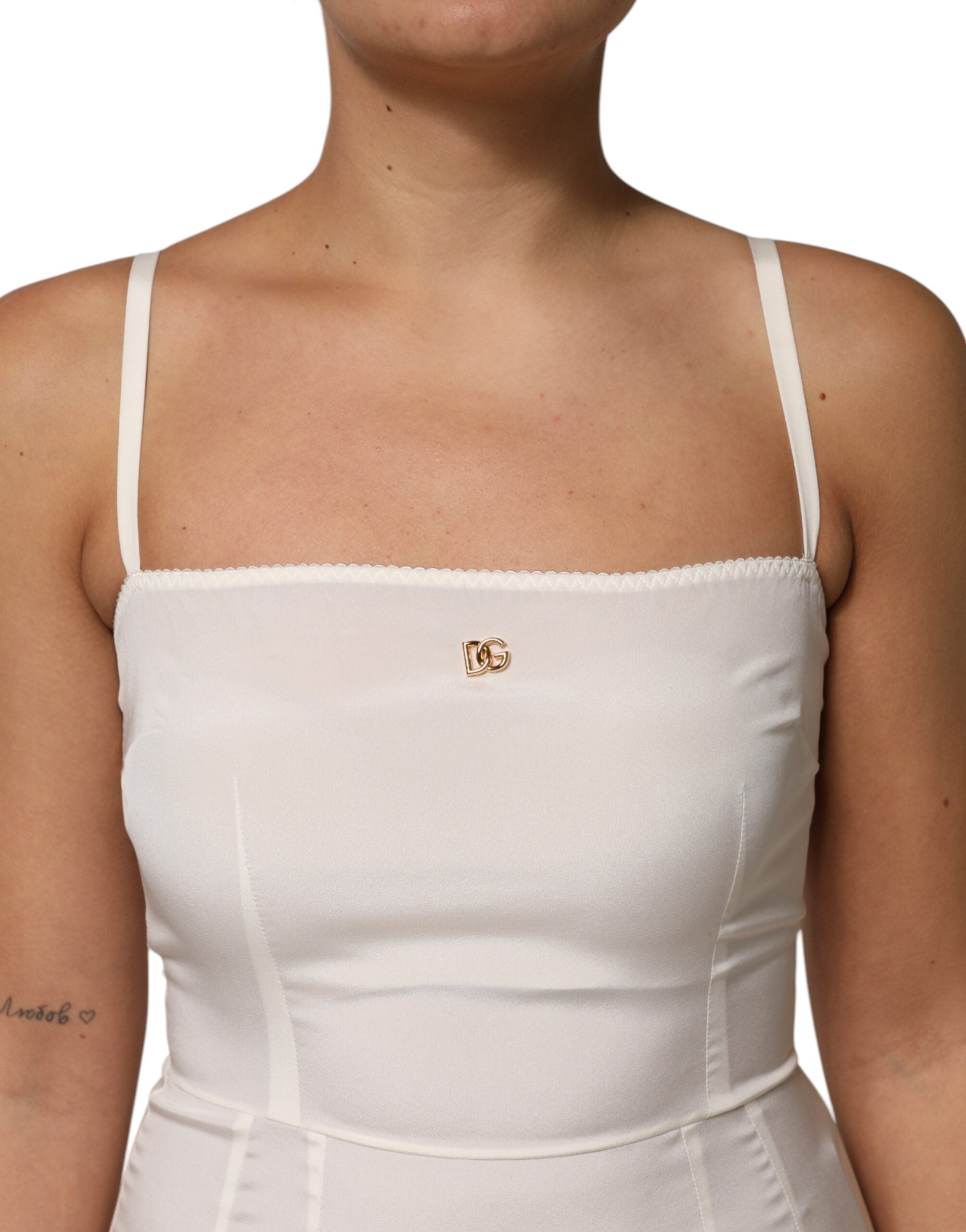 Dolce &amp; Gabbana Weißes Unterkleid aus Seide mit DG-Logo, Nachtwäsche
