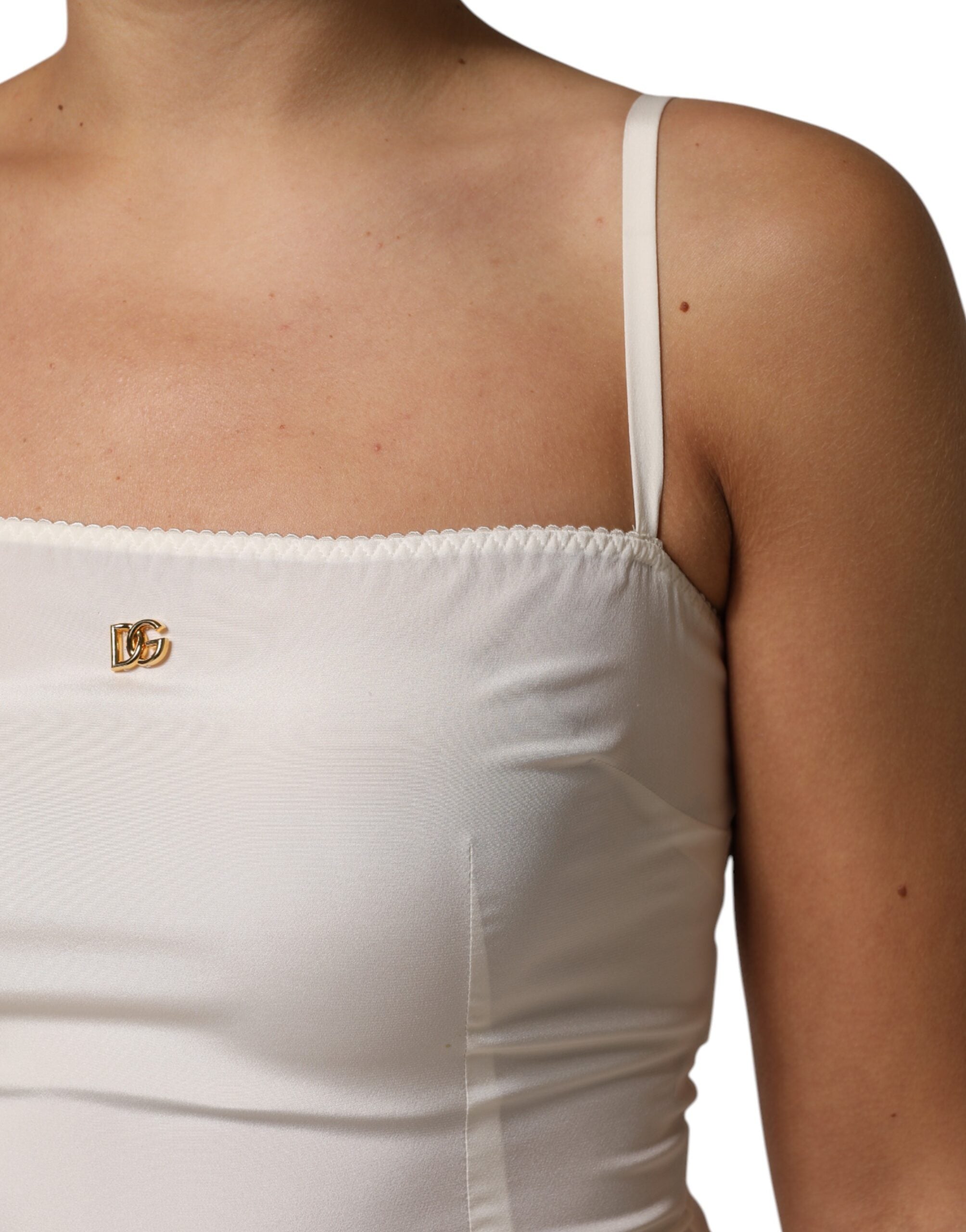 Dolce &amp; Gabbana Weißes Unterkleid aus Seide mit DG-Logo, Nachtwäsche