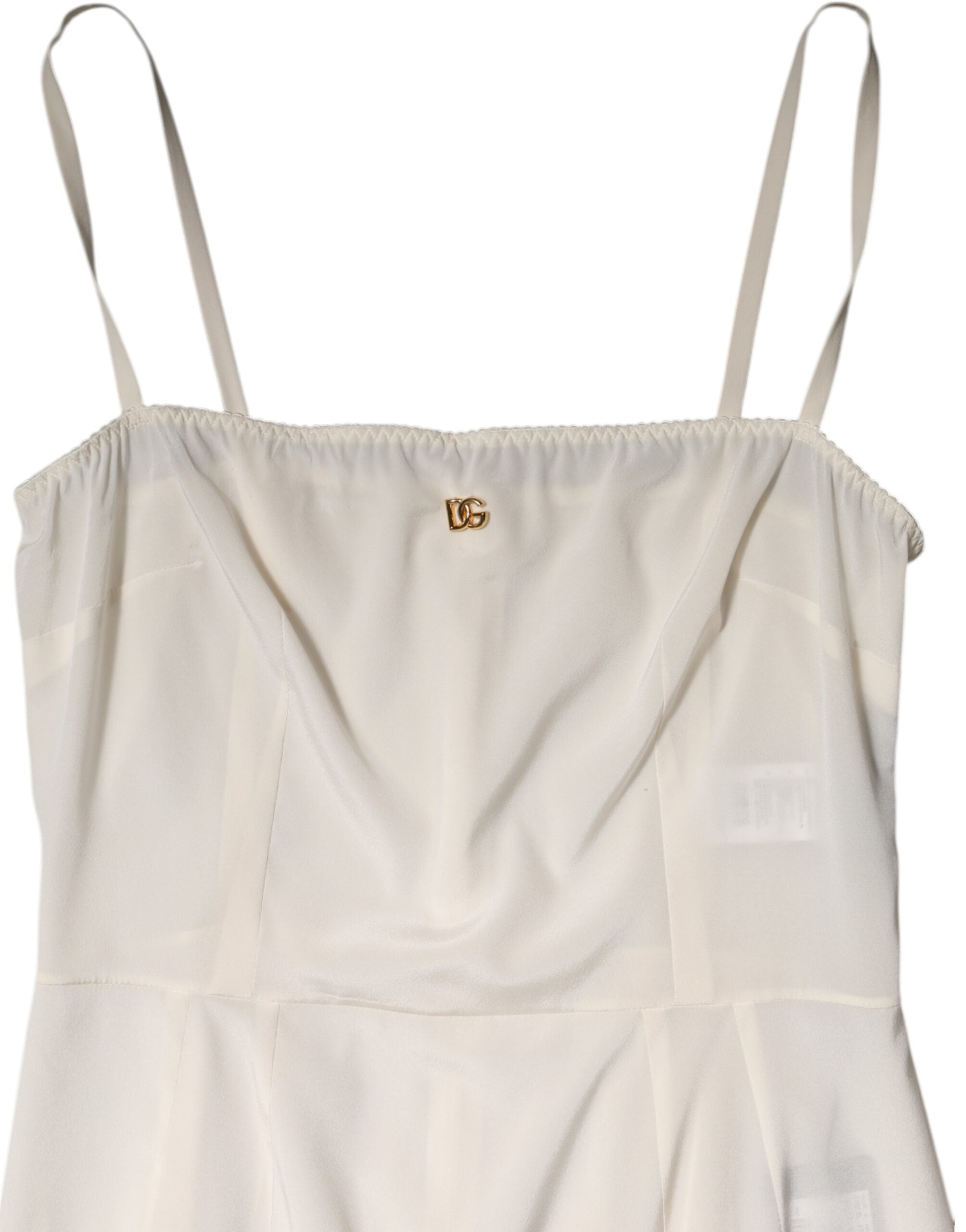 Dolce &amp; Gabbana Weißes Unterkleid aus Seide mit DG-Logo, Nachtwäsche