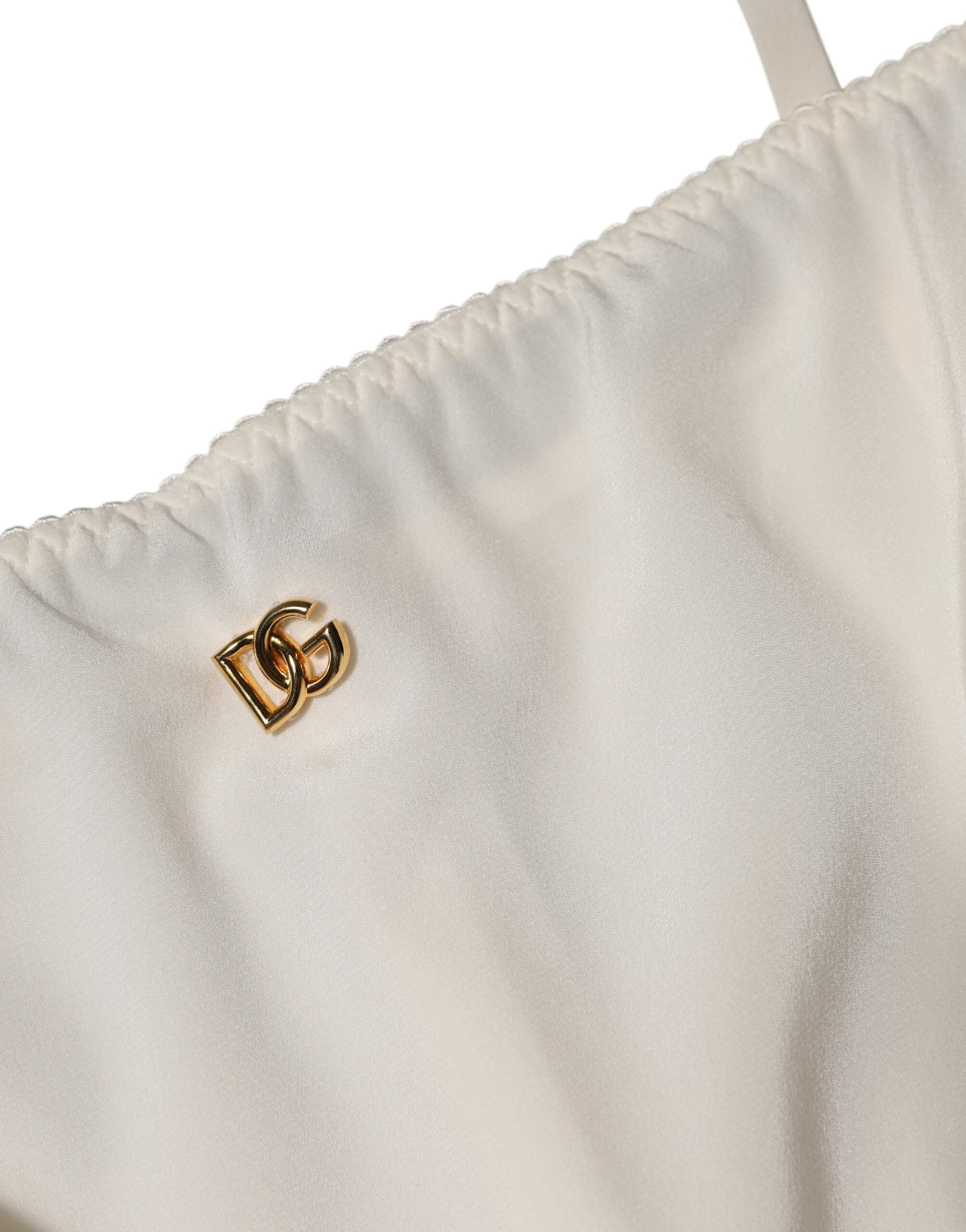 Dolce &amp; Gabbana Weißes Unterkleid aus Seide mit DG-Logo, Nachtwäsche