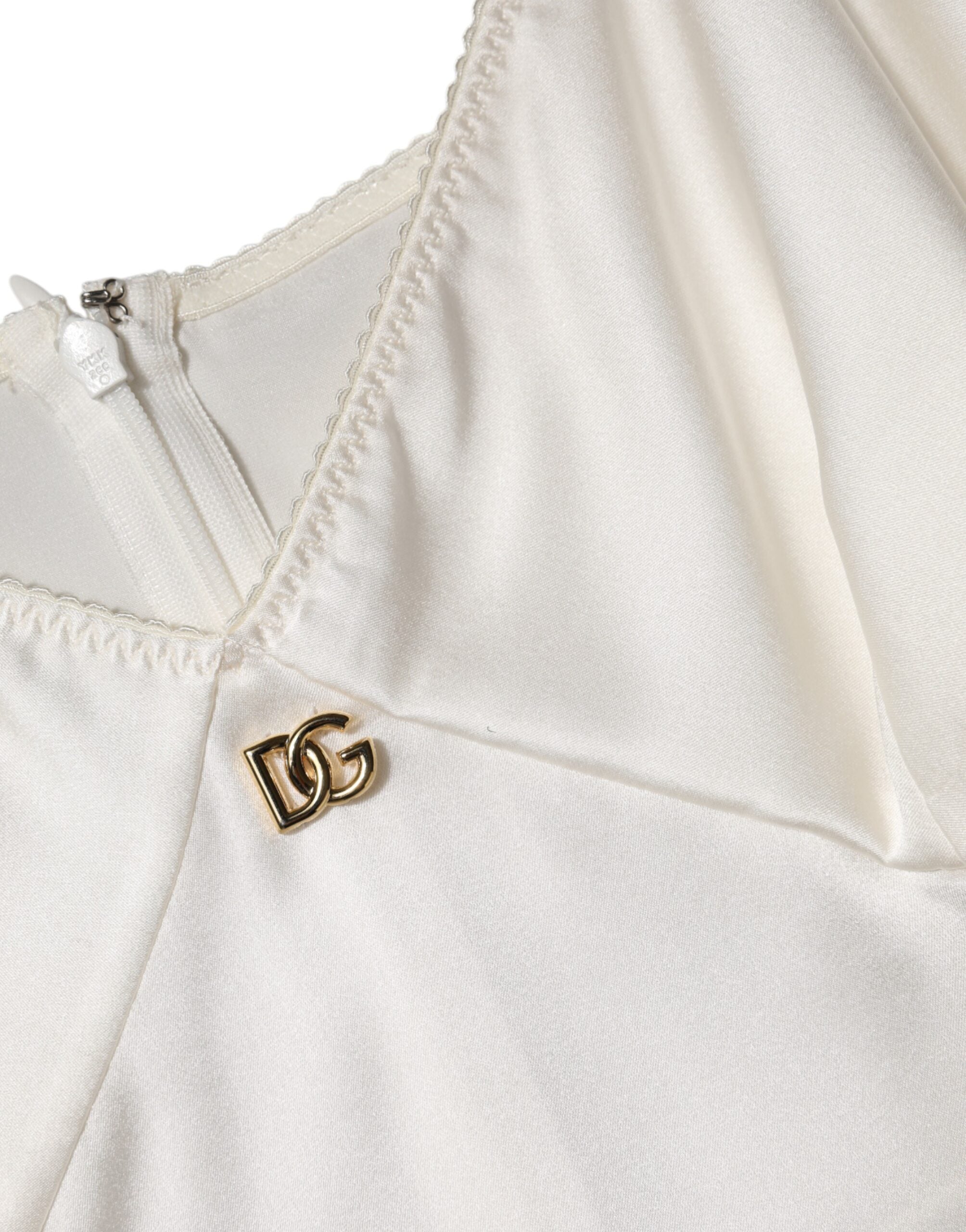 Dolce &amp; Gabbana – Weißes Nachthemd aus Seide mit DG-Logo