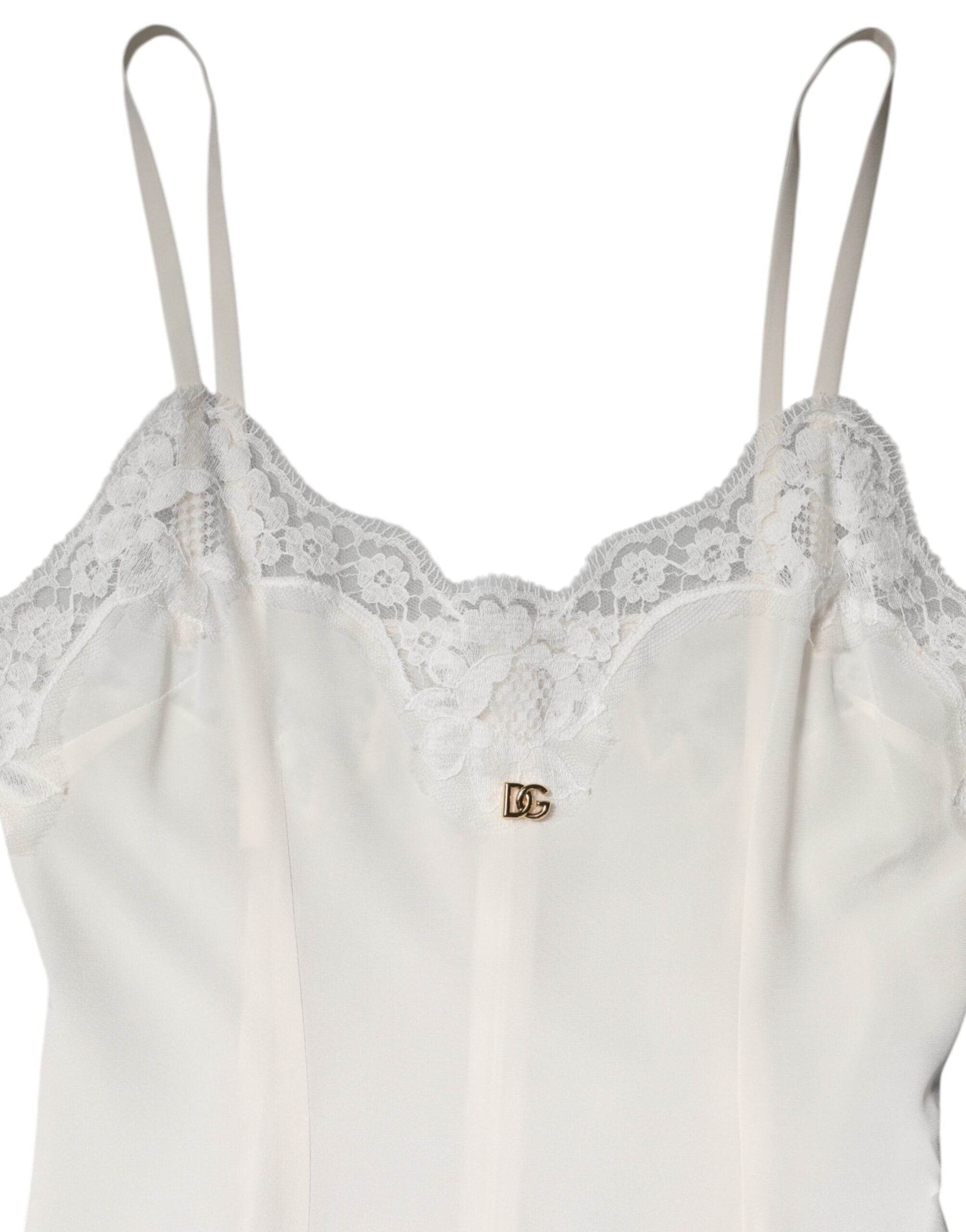 Dolce &amp; Gabbana – Nachtwäsche aus weißer Spitze und goldenem DG-Logo