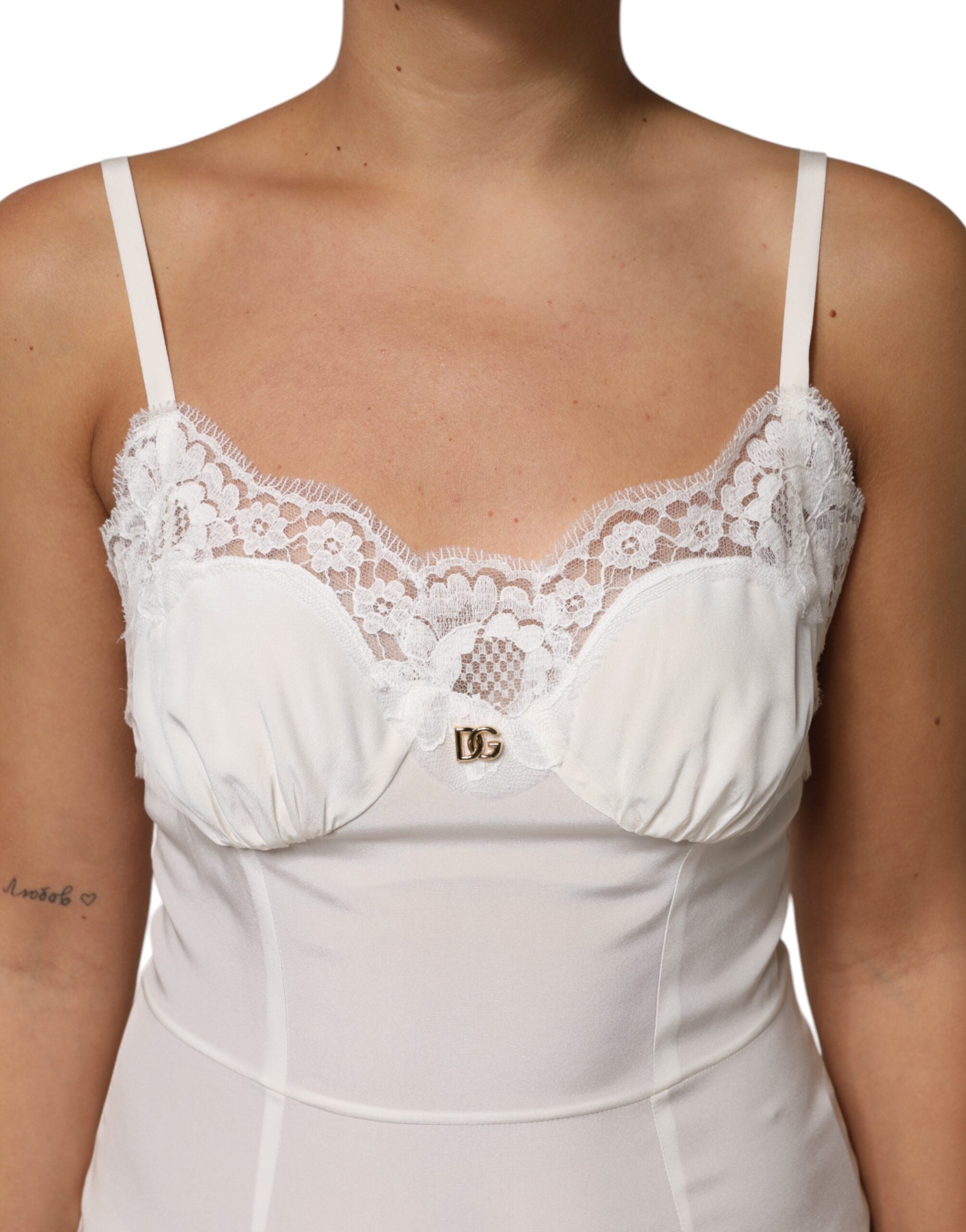 Dolce &amp; Gabbana – Nachthemd aus weißer Seide mit DG-Logo