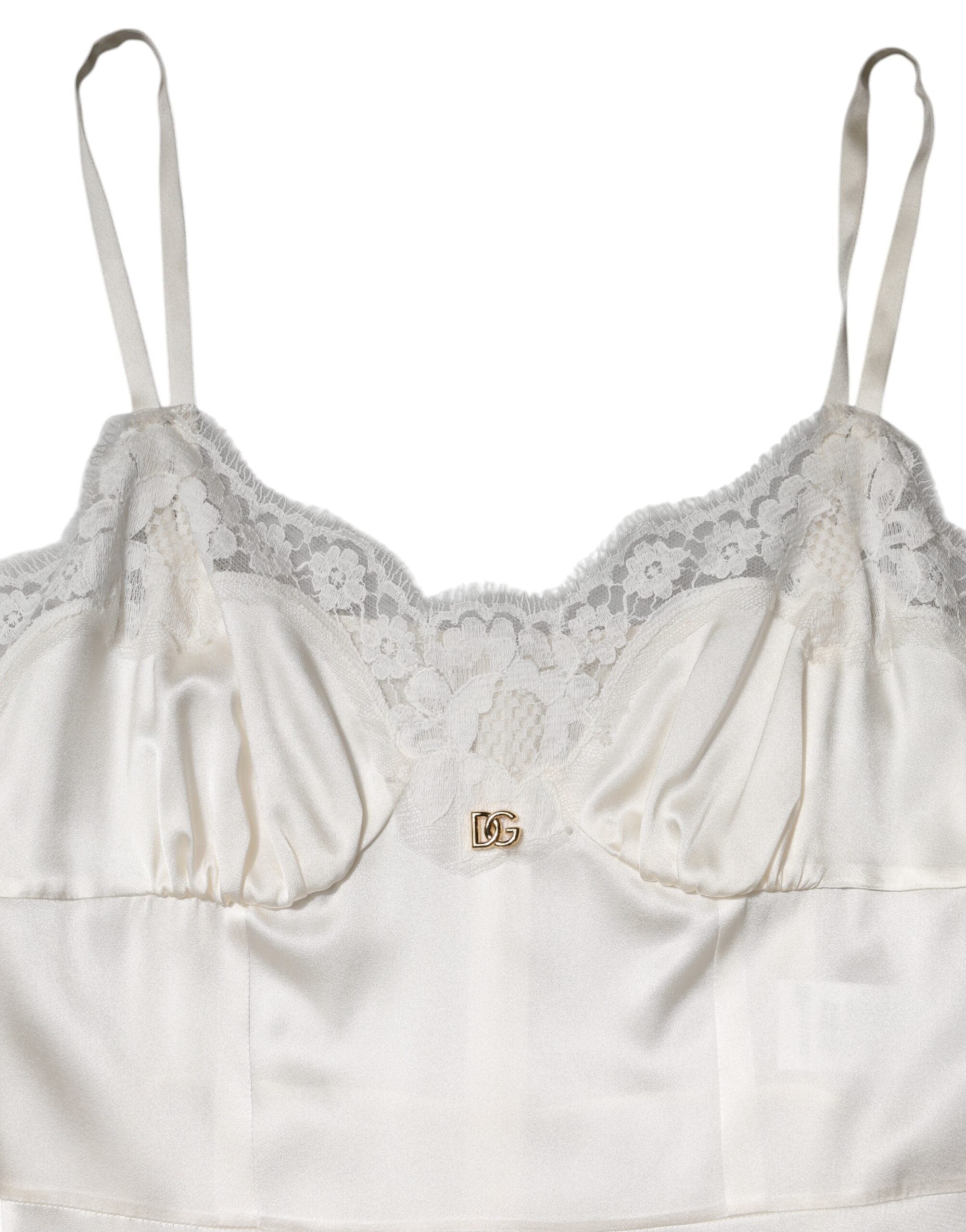 Dolce &amp; Gabbana – Nachthemd aus weißer Seide mit DG-Logo