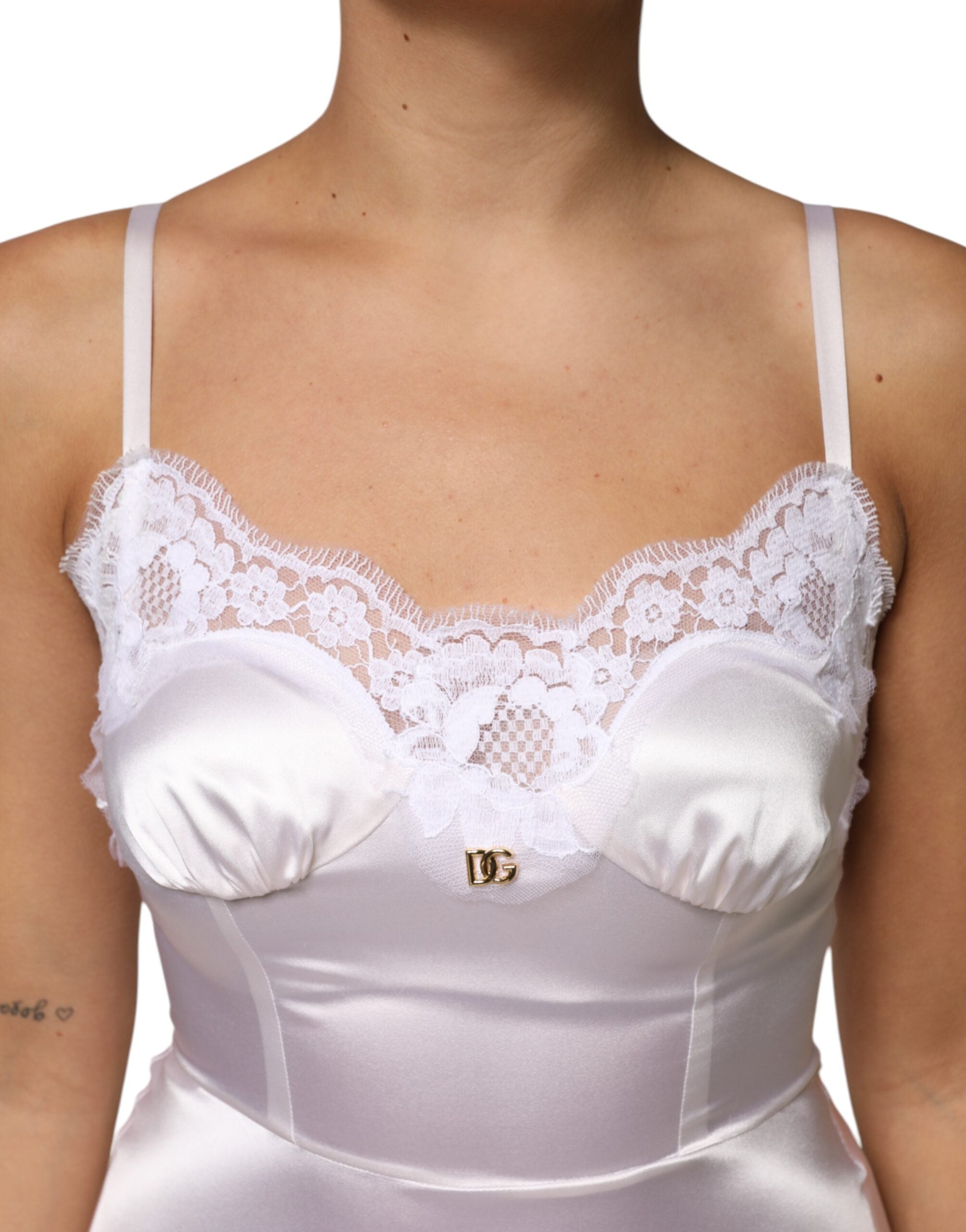 Dolce &amp; Gabbana – Nachtwäsche aus weißer Spitze und goldenem DG-Logo