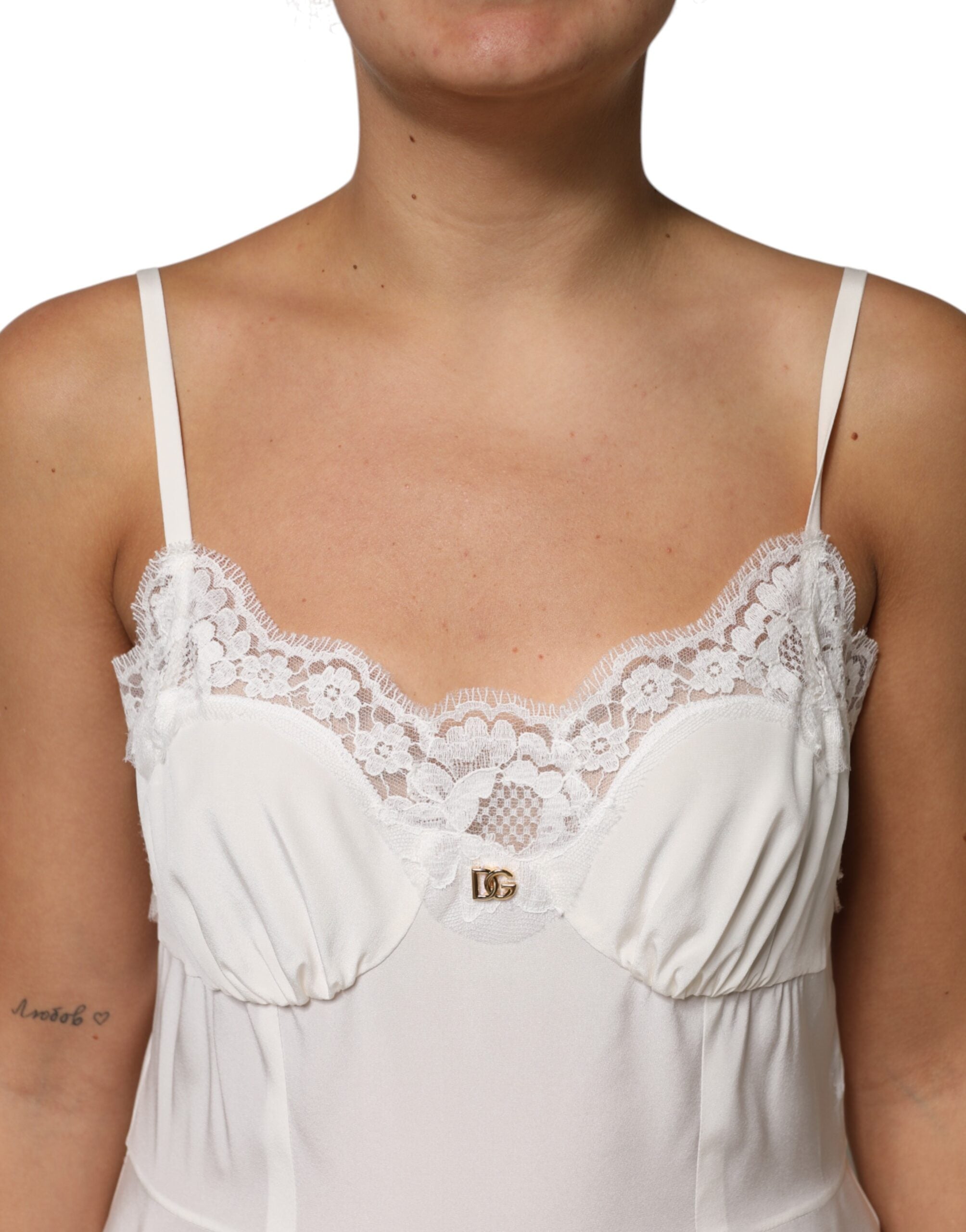 Dolce &amp; Gabbana – Nachtwäsche aus weißer Spitze und goldenem DG-Logo