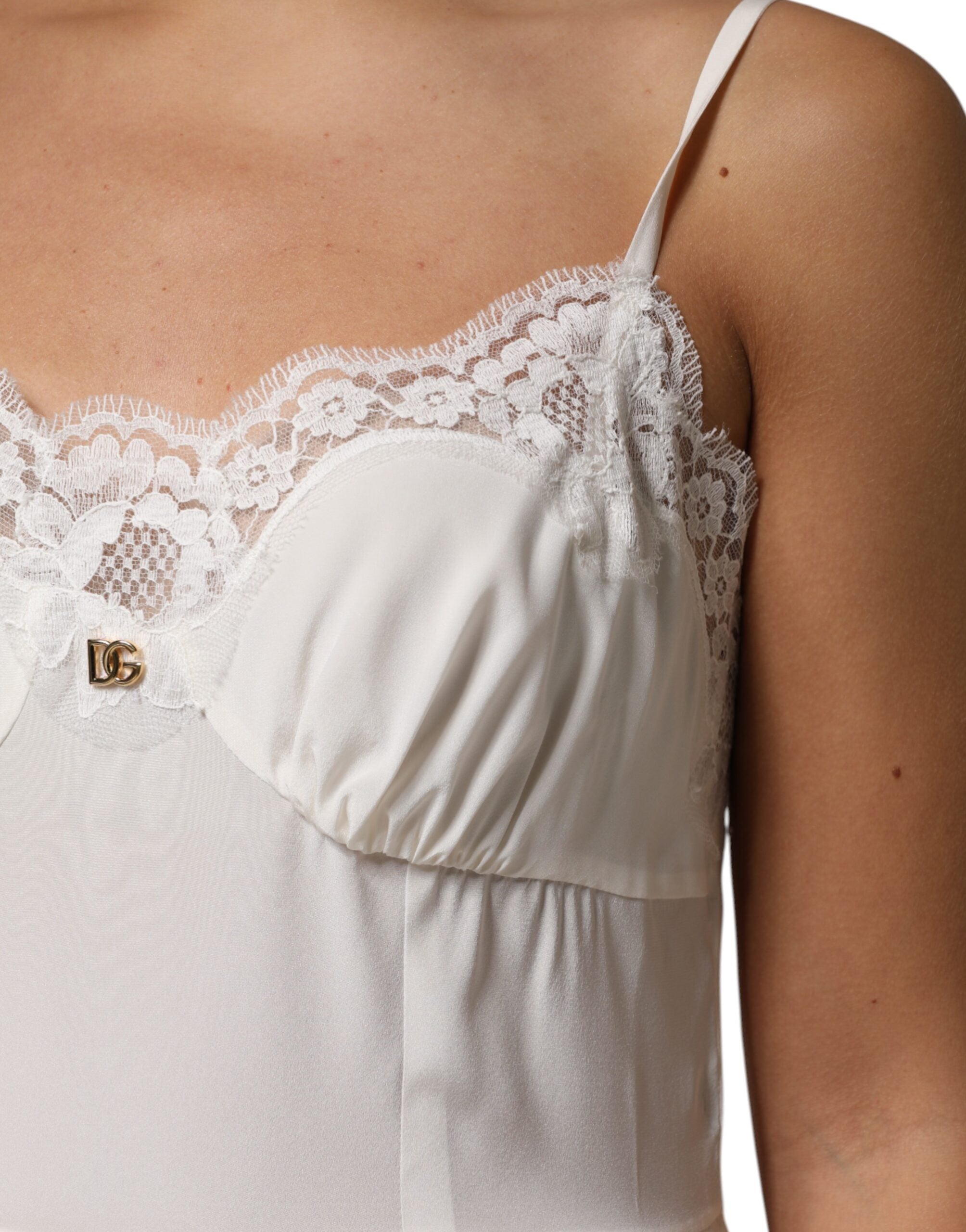 Dolce &amp; Gabbana – Nachtwäsche aus weißer Spitze und goldenem DG-Logo