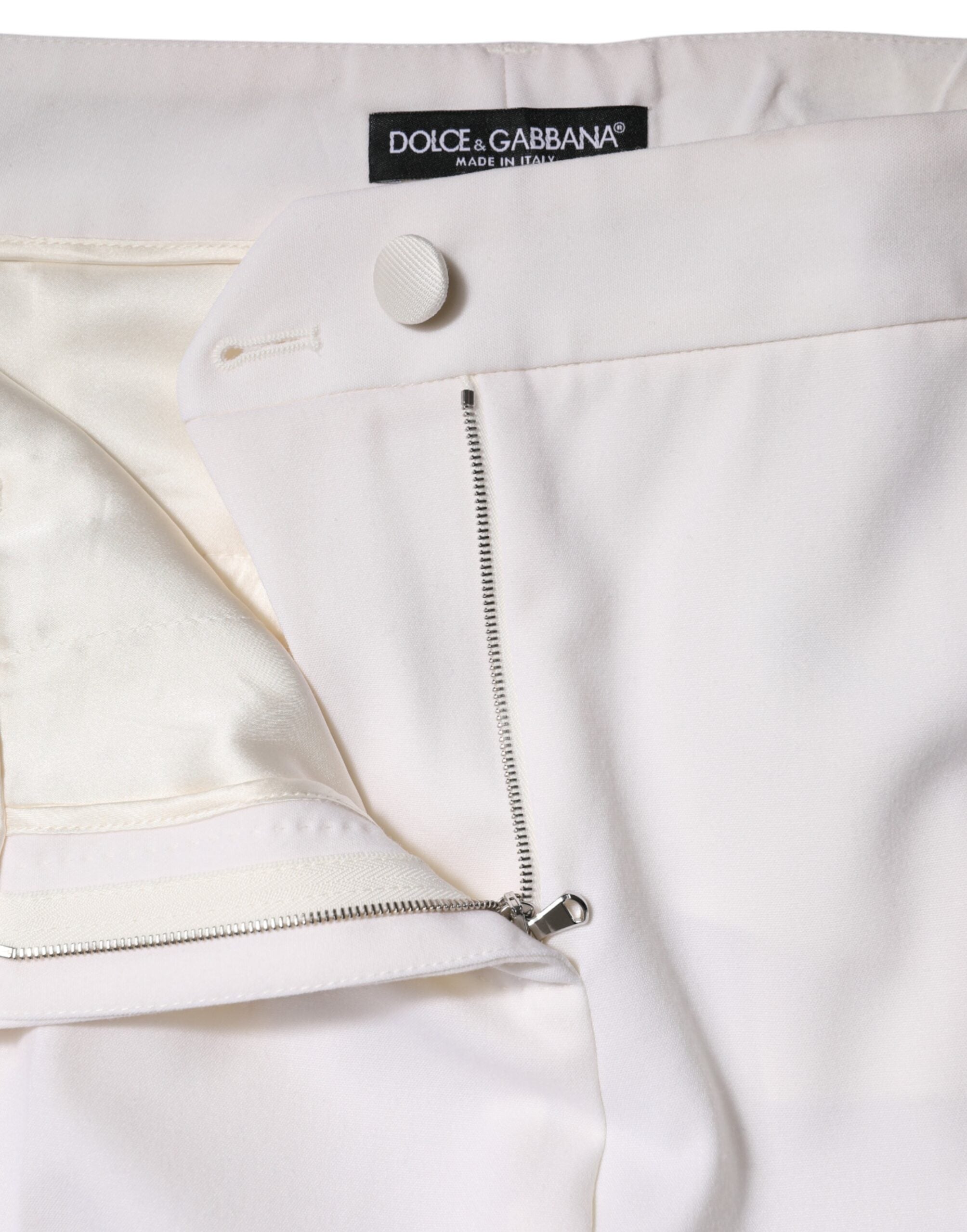 Dolce & Gabbana White Wool Mid Waist Tapered Pants