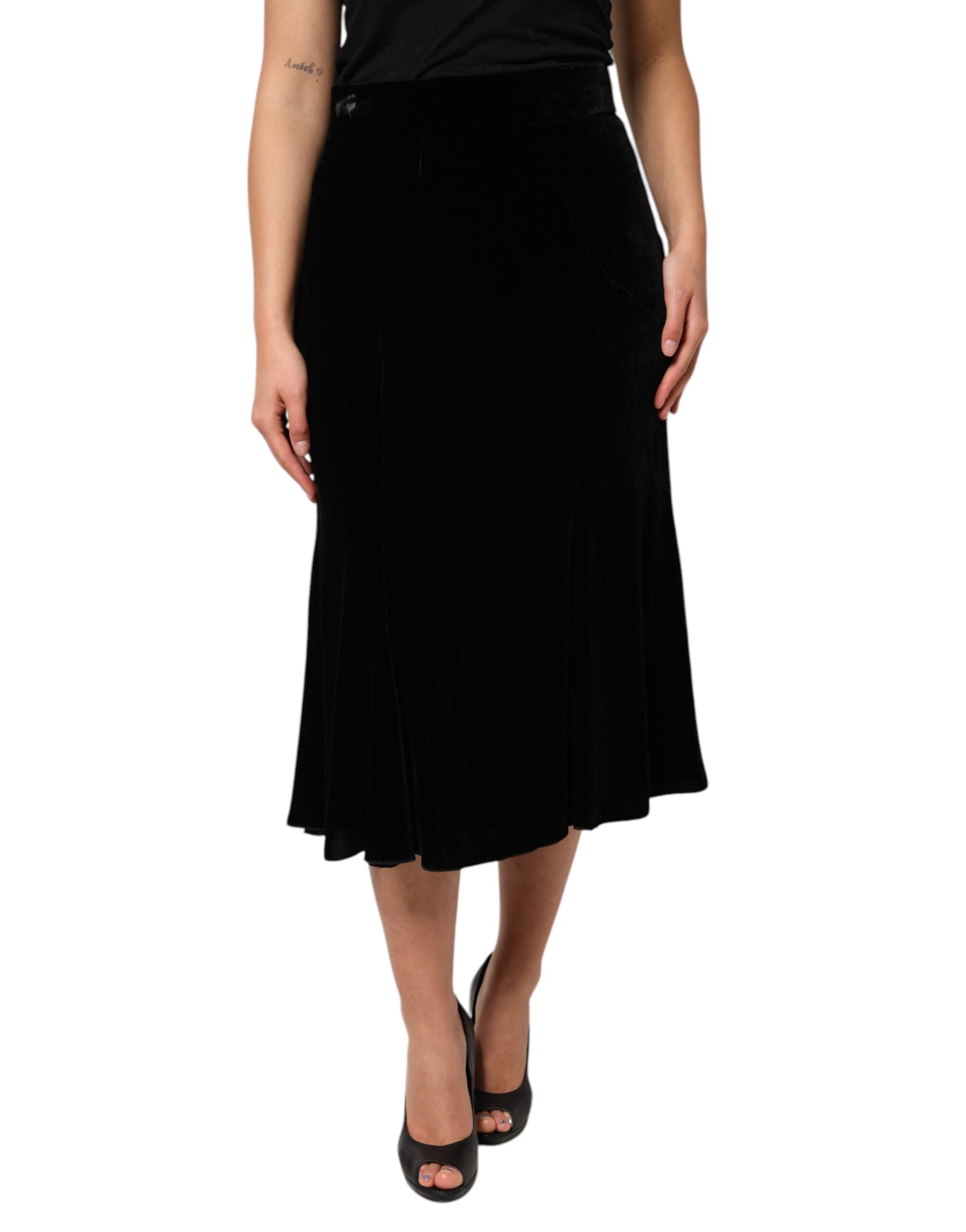 Dolce &amp; Gabbana – Schwarzer ausgestellter Midirock mit hoher Taille