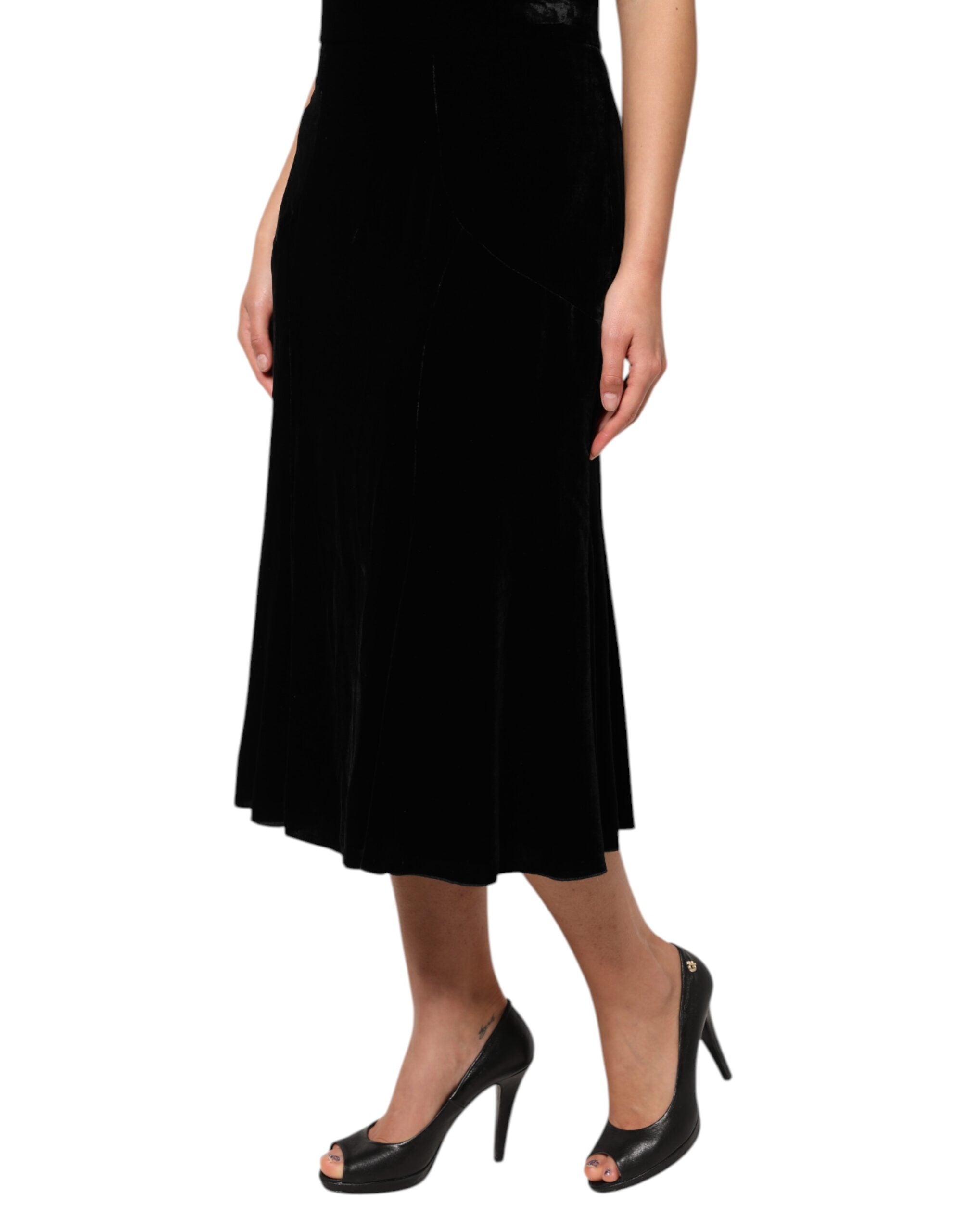 Dolce &amp; Gabbana – Schwarzer ausgestellter Midirock mit hoher Taille