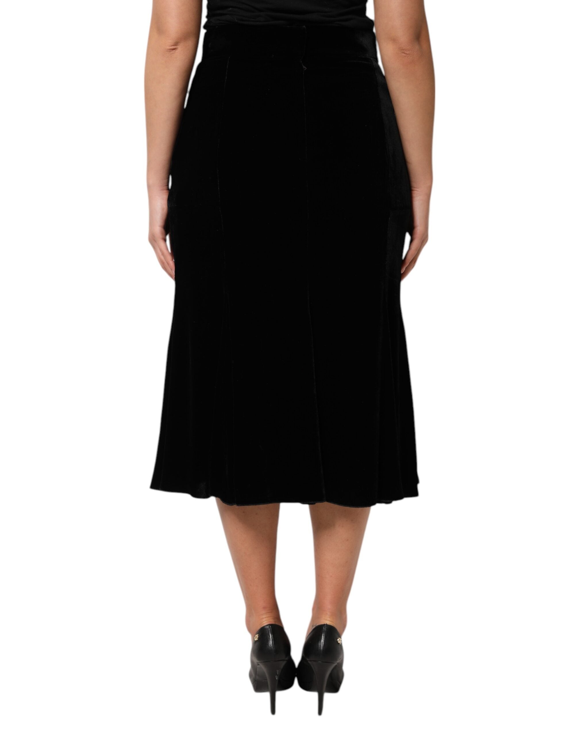 Dolce &amp; Gabbana – Schwarzer ausgestellter Midirock mit hoher Taille