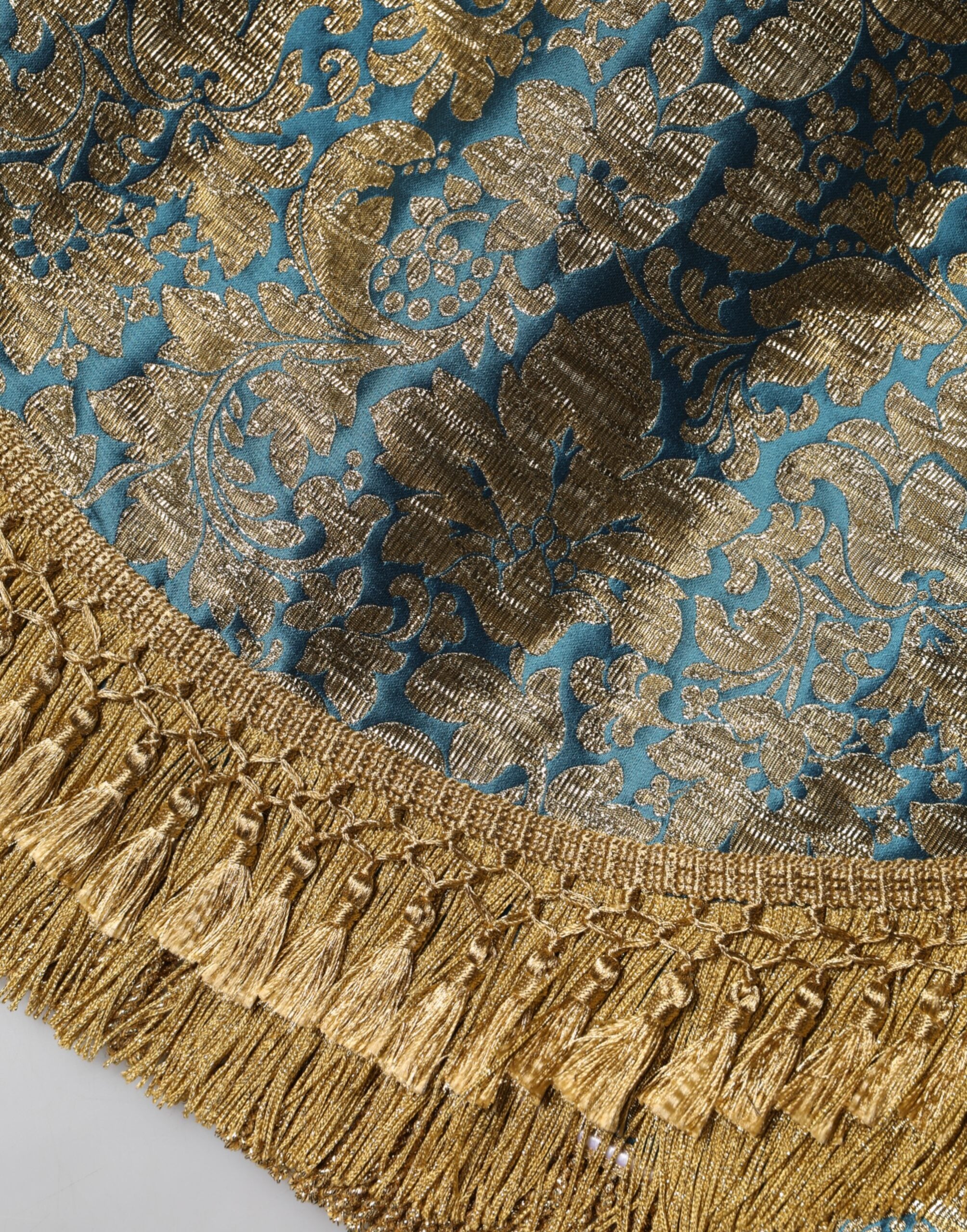 Dolce &amp; Gabbana – Blauer Jacquard-Minirock mit Quasten und Blumenmuster