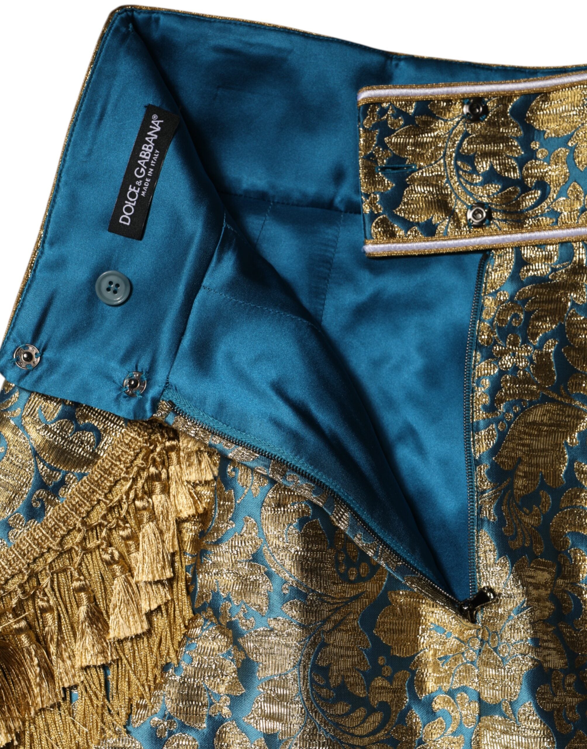 Dolce &amp; Gabbana – Blauer Jacquard-Minirock mit Quasten und Blumenmuster