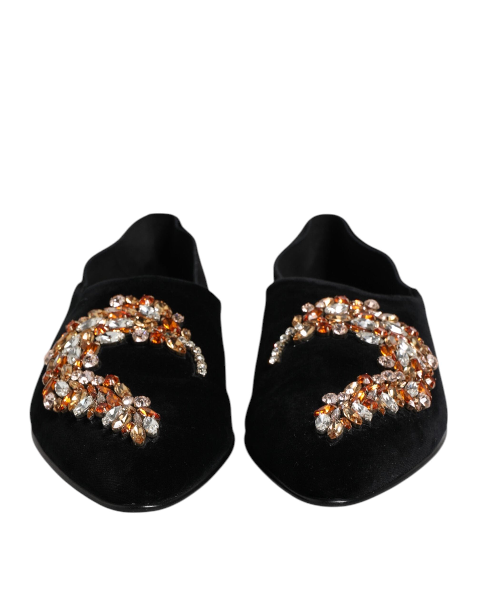 Dolce &amp; Gabbana – Loafer-Schlupfschuhe aus schwarzem Samt mit Verzierung