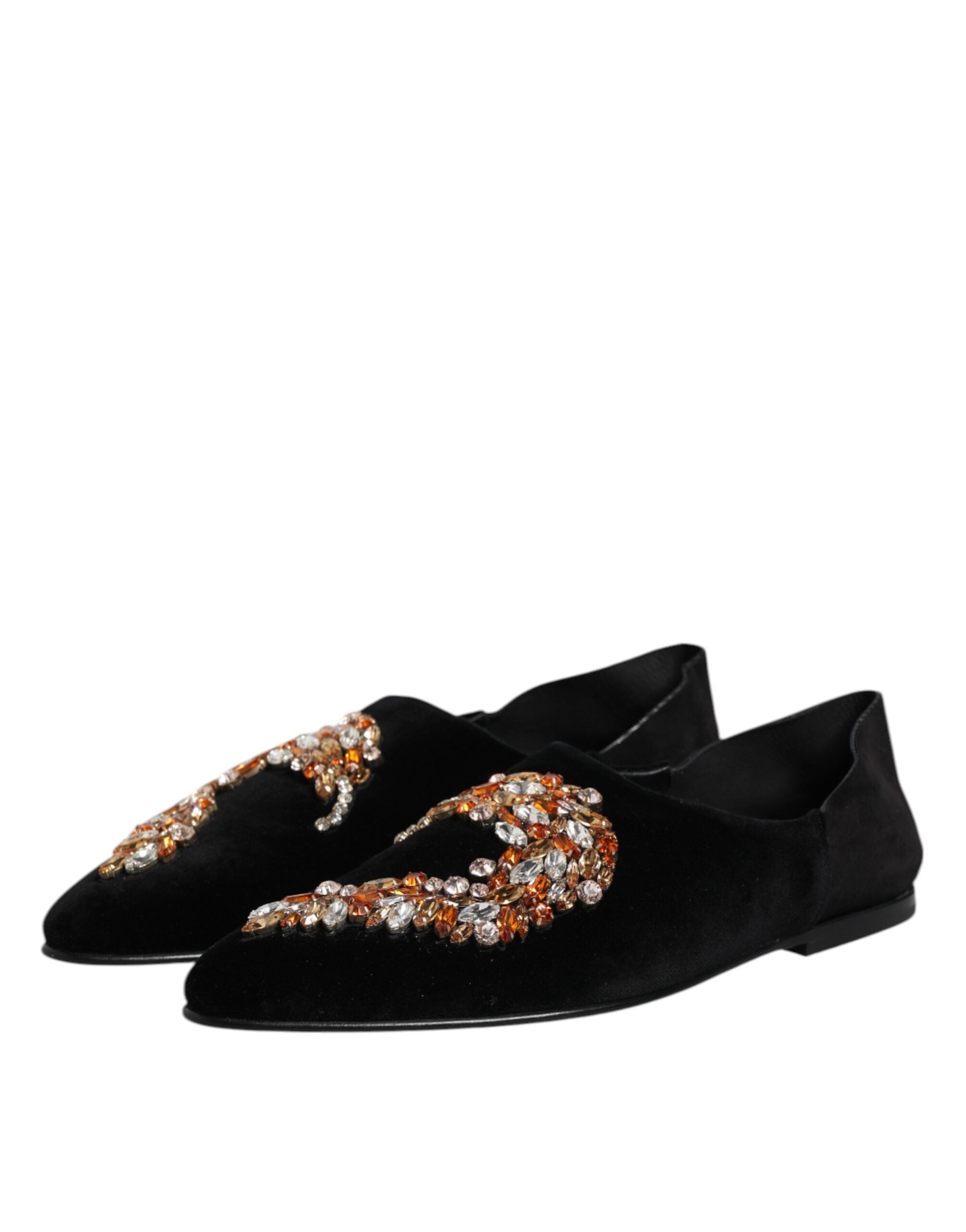 Dolce &amp; Gabbana – Loafer-Schlupfschuhe aus schwarzem Samt mit Verzierung