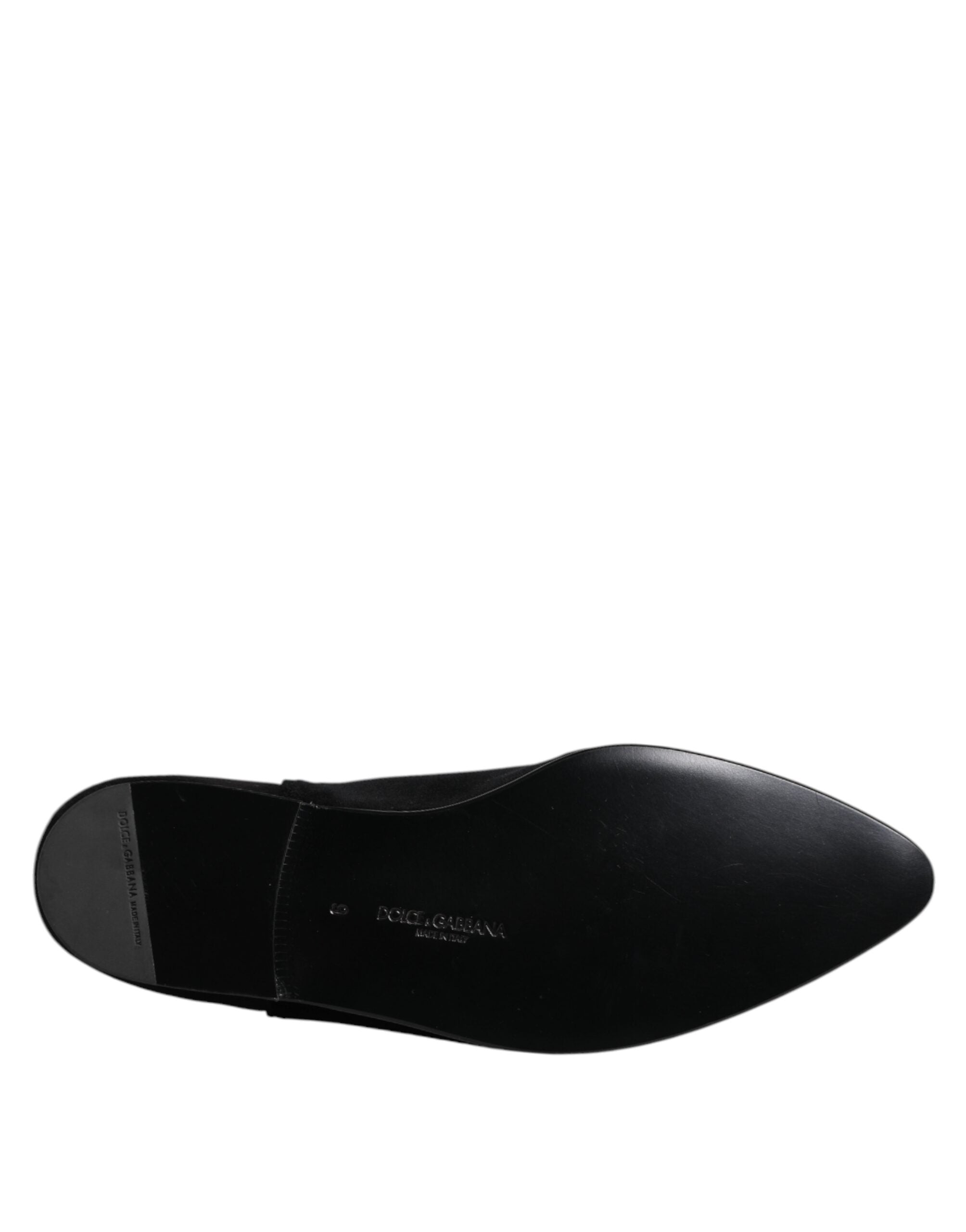 Dolce &amp; Gabbana – Loafer-Schlupfschuhe aus schwarzem Samt mit Verzierung