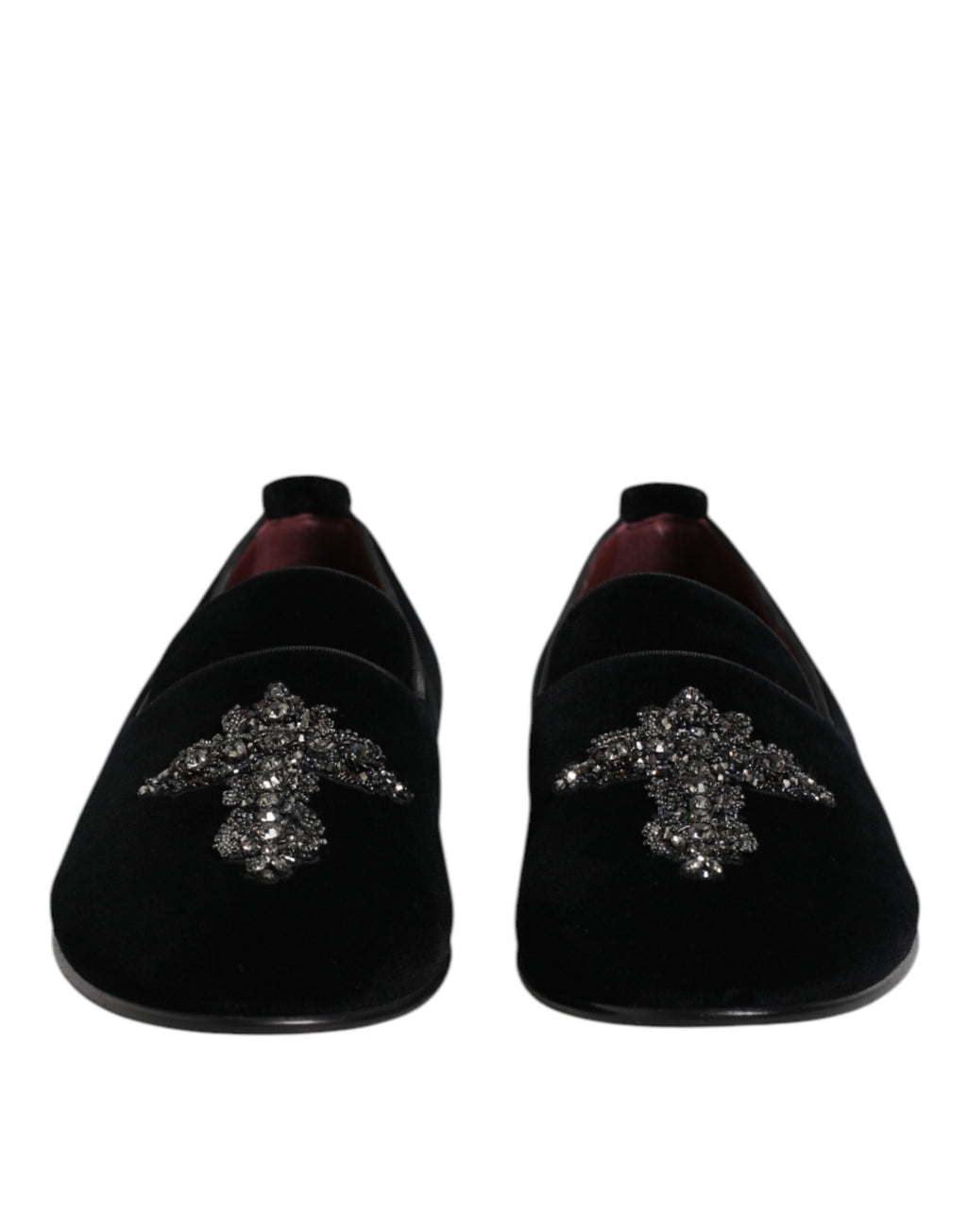 Dolce &amp; Gabbana – Loafer-Schlupfschuhe aus schwarzem Samt mit Verzierung