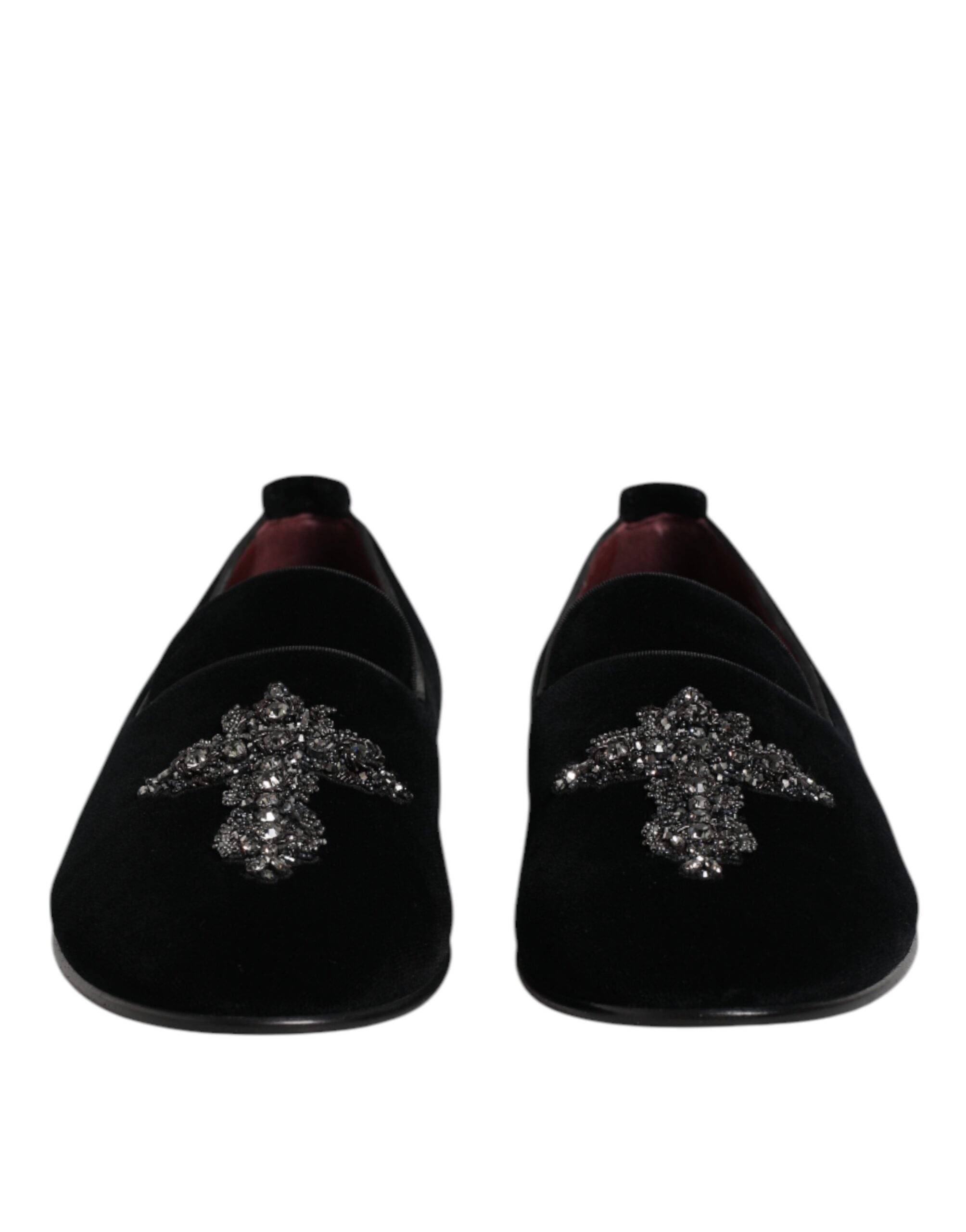 Dolce &amp; Gabbana – Loafer-Schlupfschuhe aus schwarzem Samt mit Verzierung