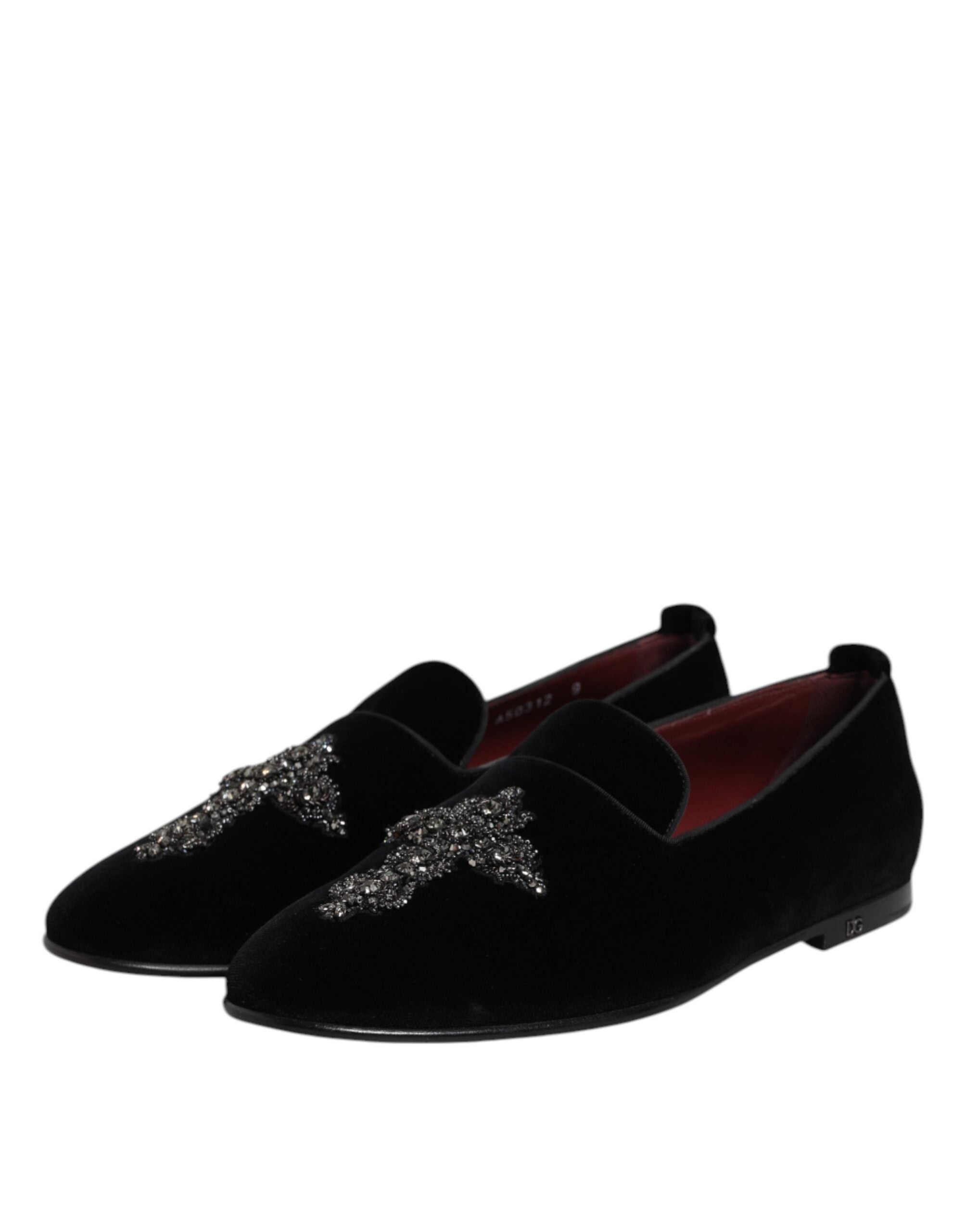 Dolce &amp; Gabbana – Loafer-Schlupfschuhe aus schwarzem Samt mit Verzierung