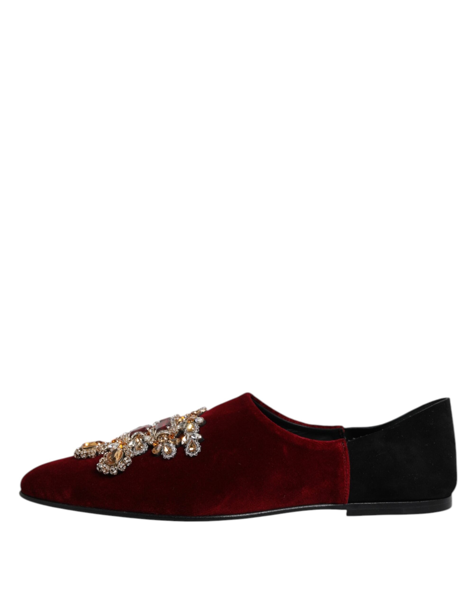 Dolce &amp; Gabbana – Slipper aus schwarzem und rotem Samt mit Verzierung