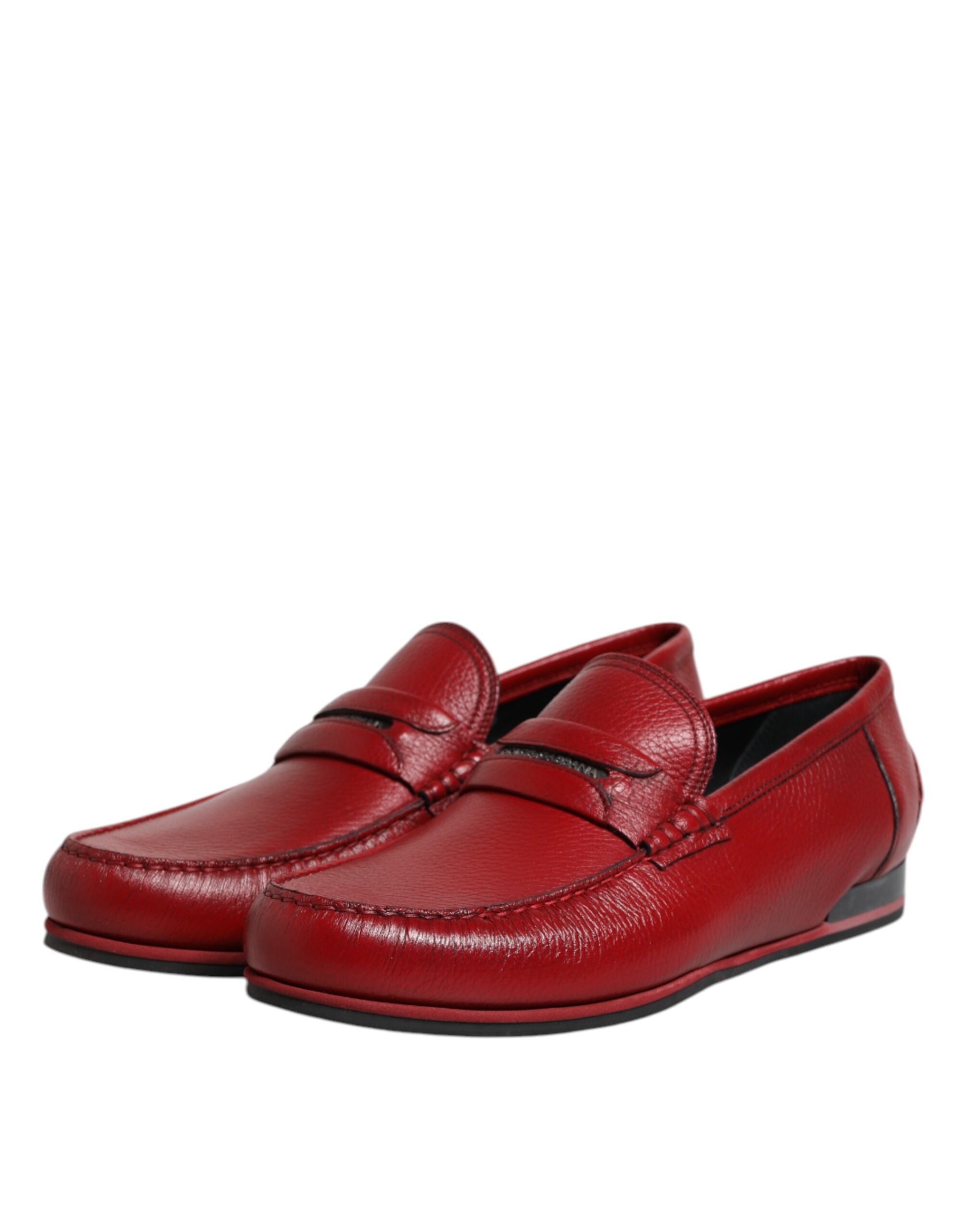 Dolce &amp; Gabbana Rote Leder-Loafer, Mokassins, Slipper