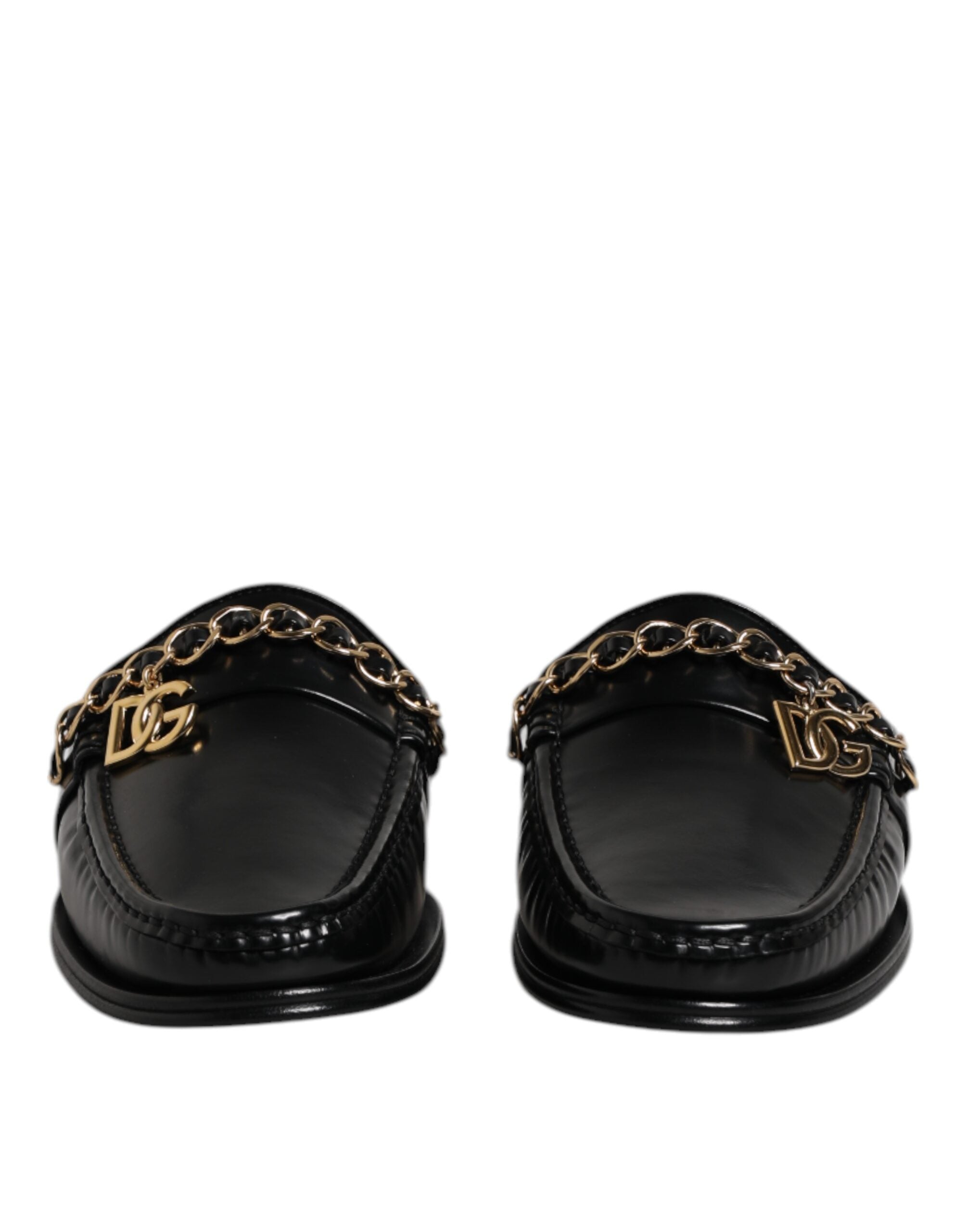 Dolce &amp; Gabbana – Sandalen mit DG-Kette aus schwarzem Leder