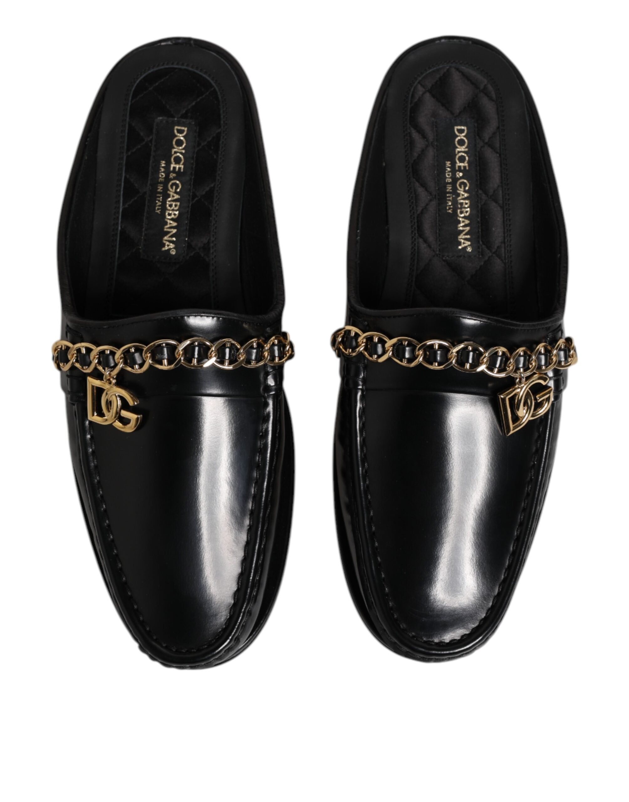 Dolce &amp; Gabbana – Sandalen mit DG-Kette aus schwarzem Leder